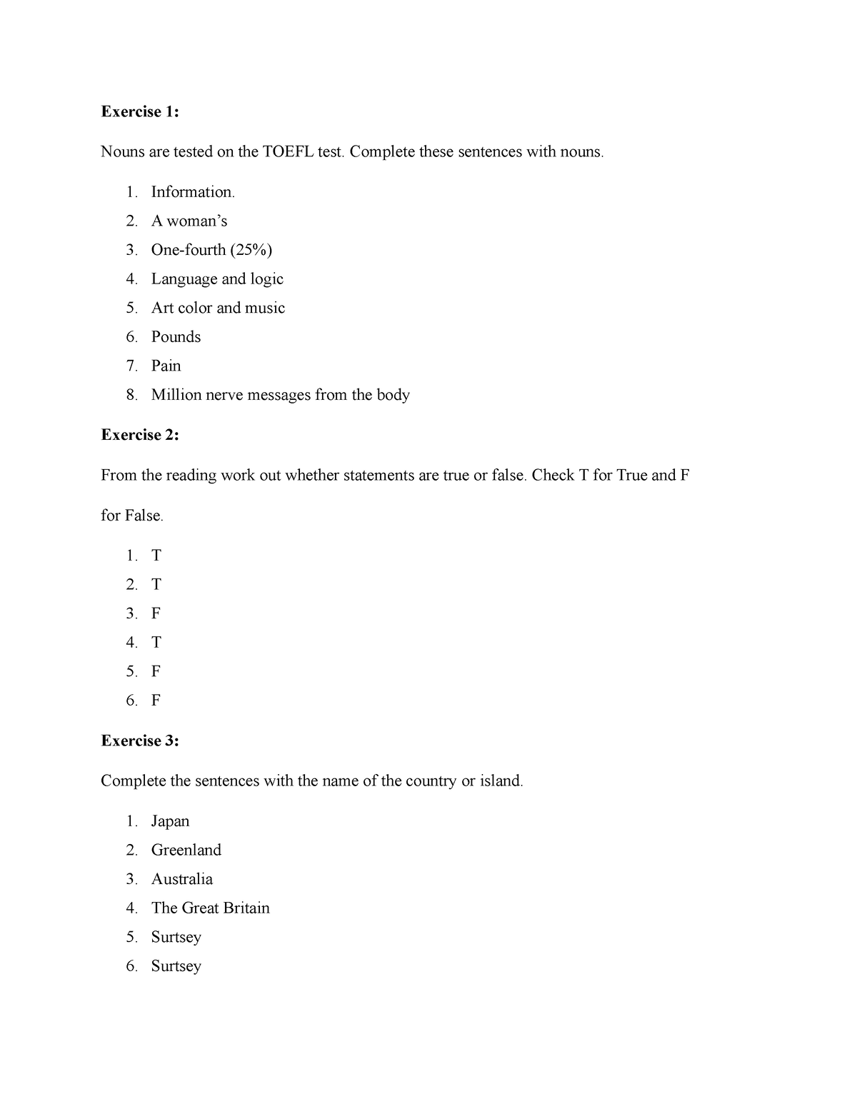 Tugas P-1 B - B.inggris - Exercise 1: Nouns Are Tested On The TOEFL ...