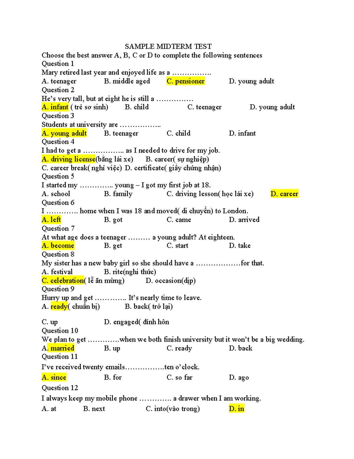 Sample Midterm TEST HP2 LẦN 1 (1) TA2 - SAMPLE MIDTERM TEST Choose the ...