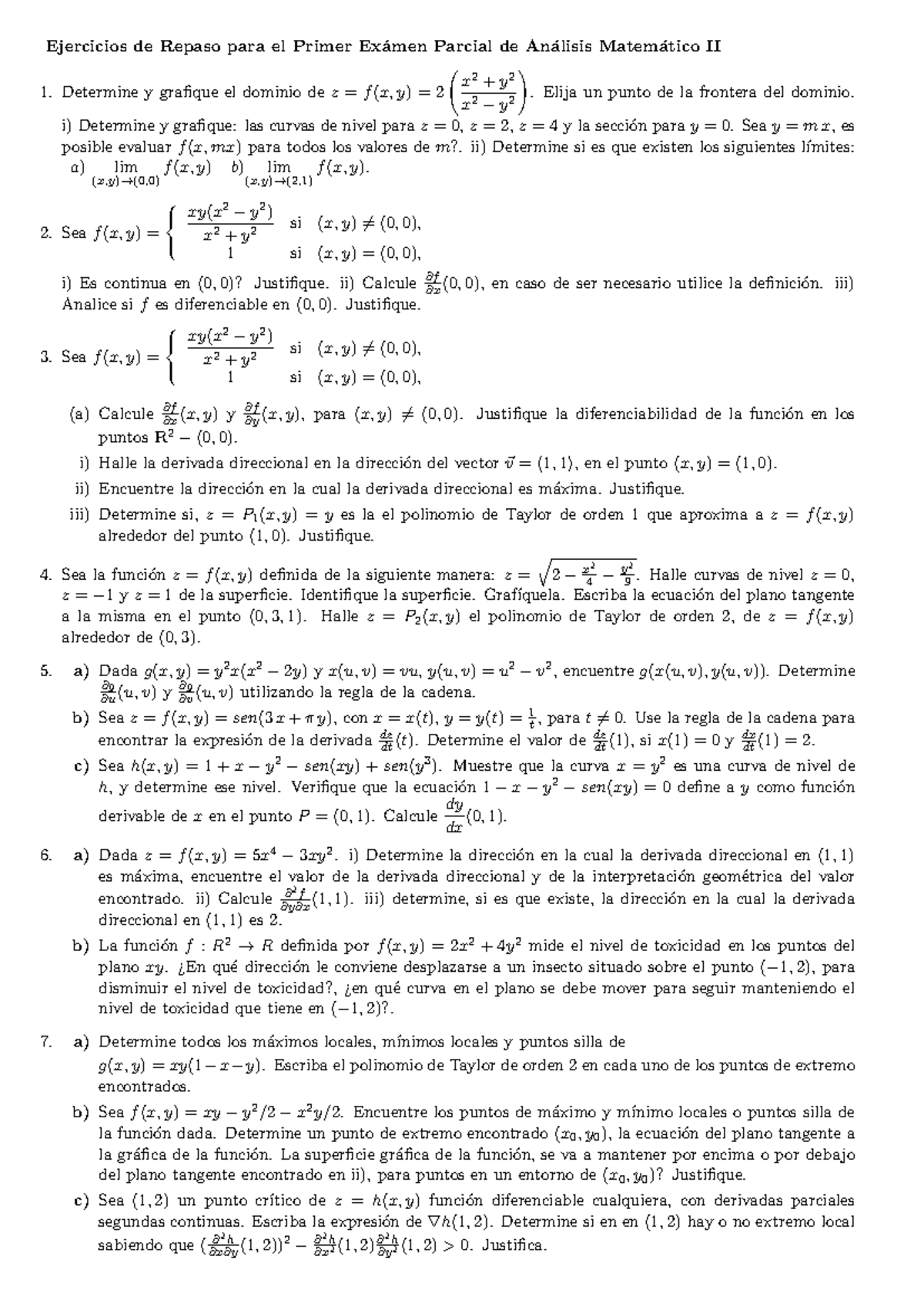 repaso para parcial - Ejercicios de Repaso para el Primer Ex ́amen ...