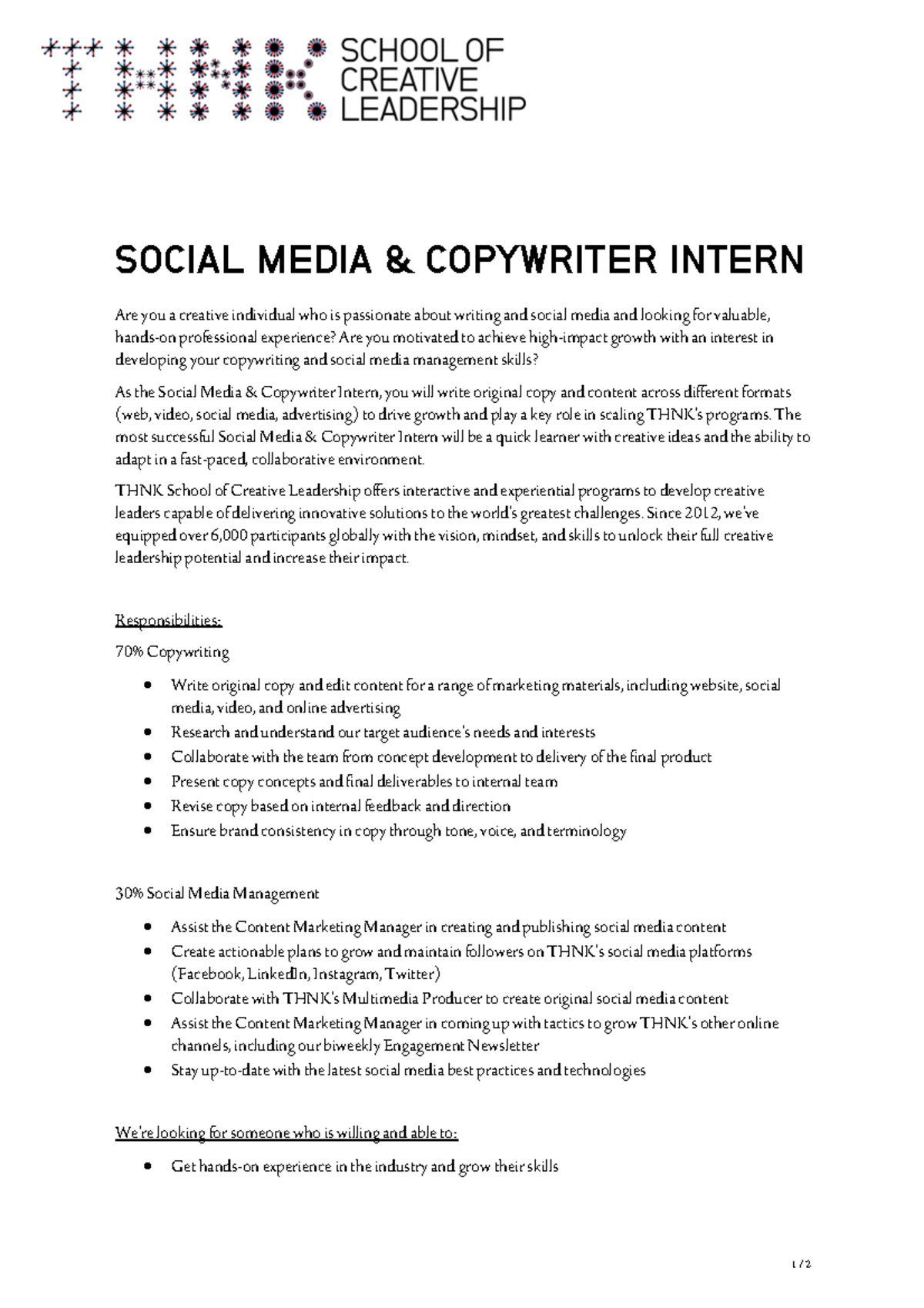 Intern Job Description For Social Media