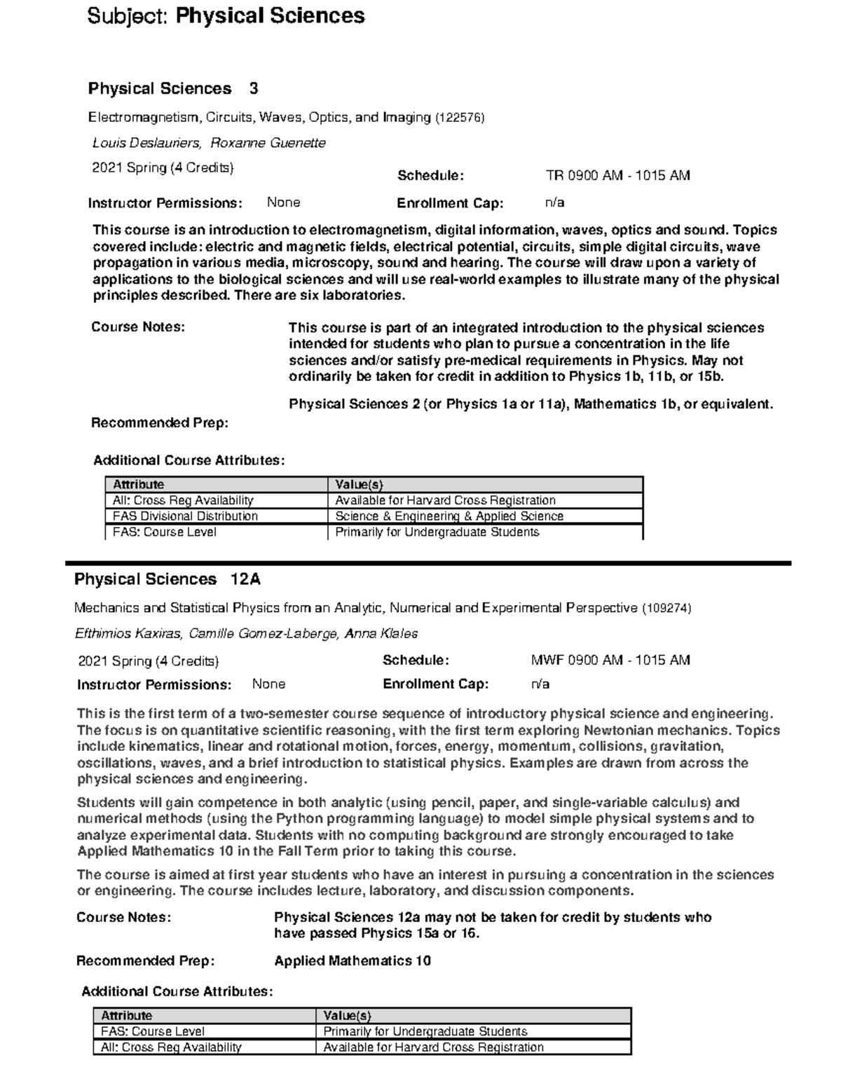 Spring 2021courses - Courses - Subject: Physical Sciences Physical ...