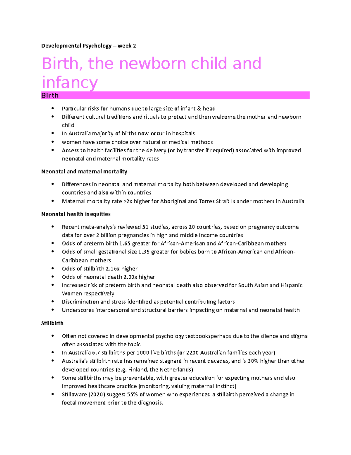 Developmental Psychology – week 2 Birth, the newborn child and infancy ...