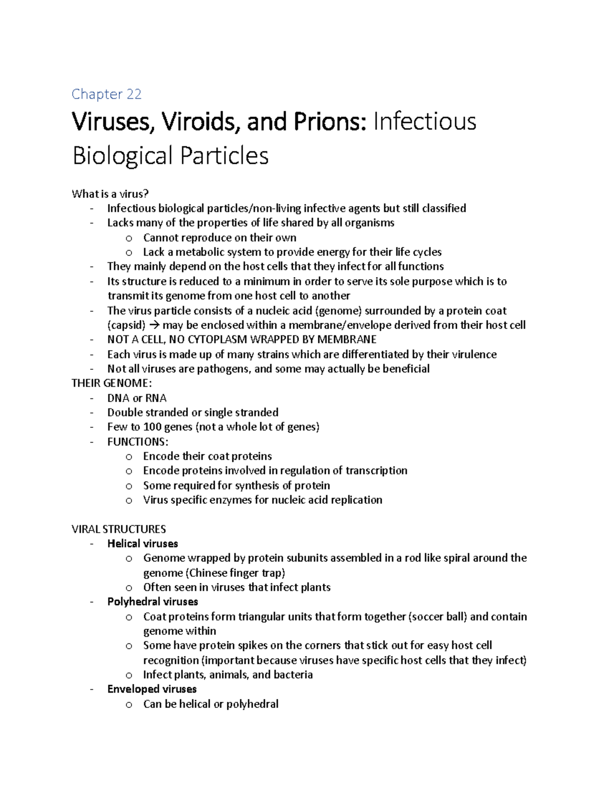 22 - Viruses - Notes - Chapter 22 Viruses, Viroids, And Prions ...