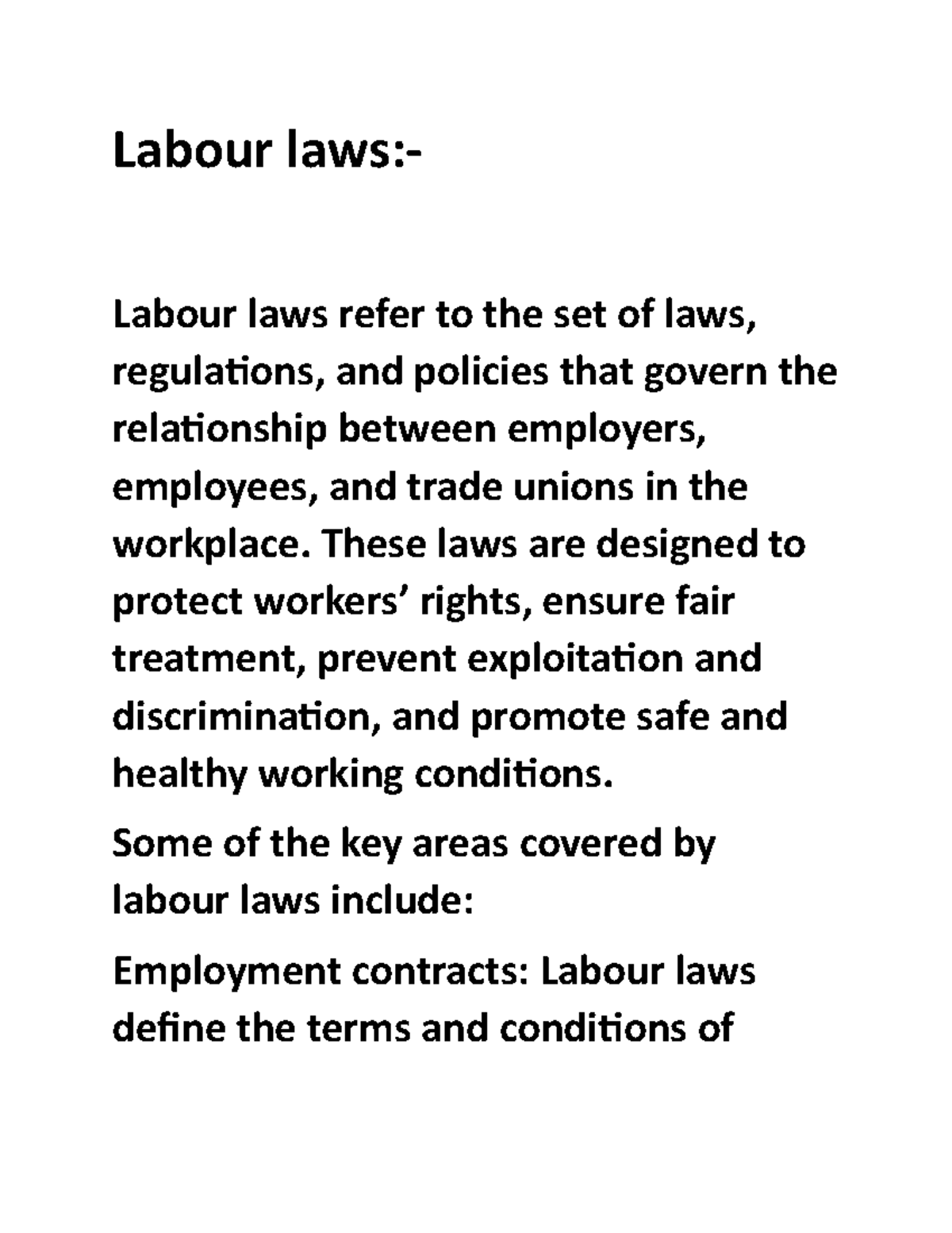 Labour laws notes - Labour laws:- Labour laws refer to the set of laws ...