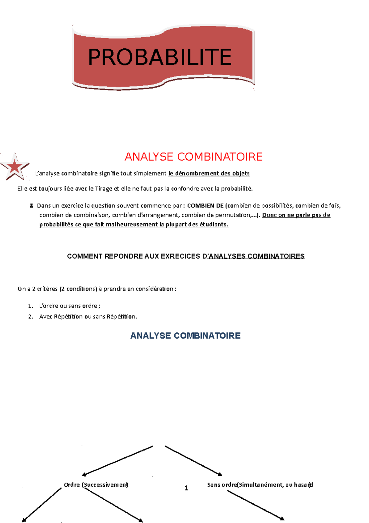 Probabilté - Pour S2 - PROBABILITE ANALYSE COMBINATOIRE L’analyse ...