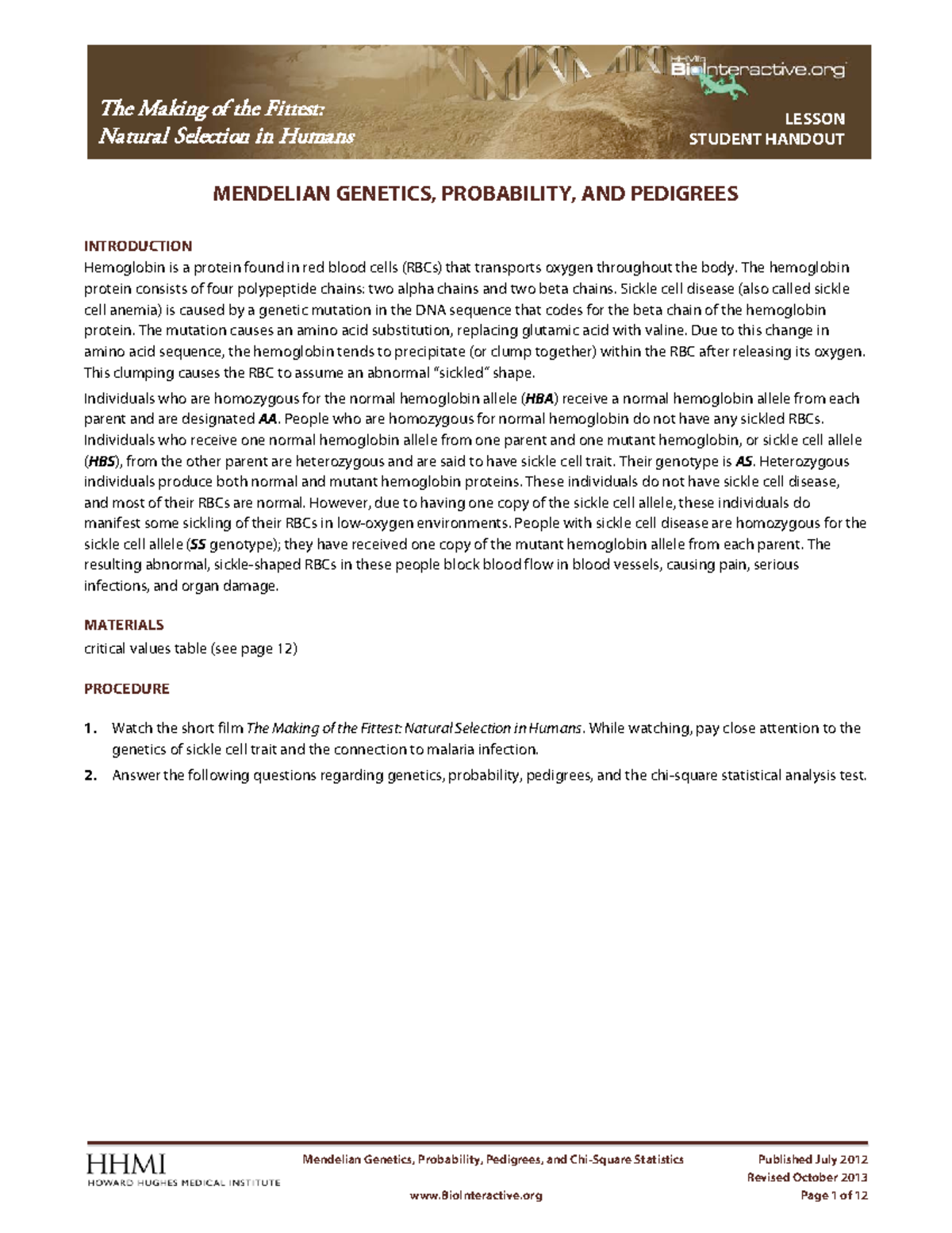 BIOL Lab worksheet - Biol - Mendelian Genetics, Probability, Pedigrees, and  Chi-Square Statistics - Studocu