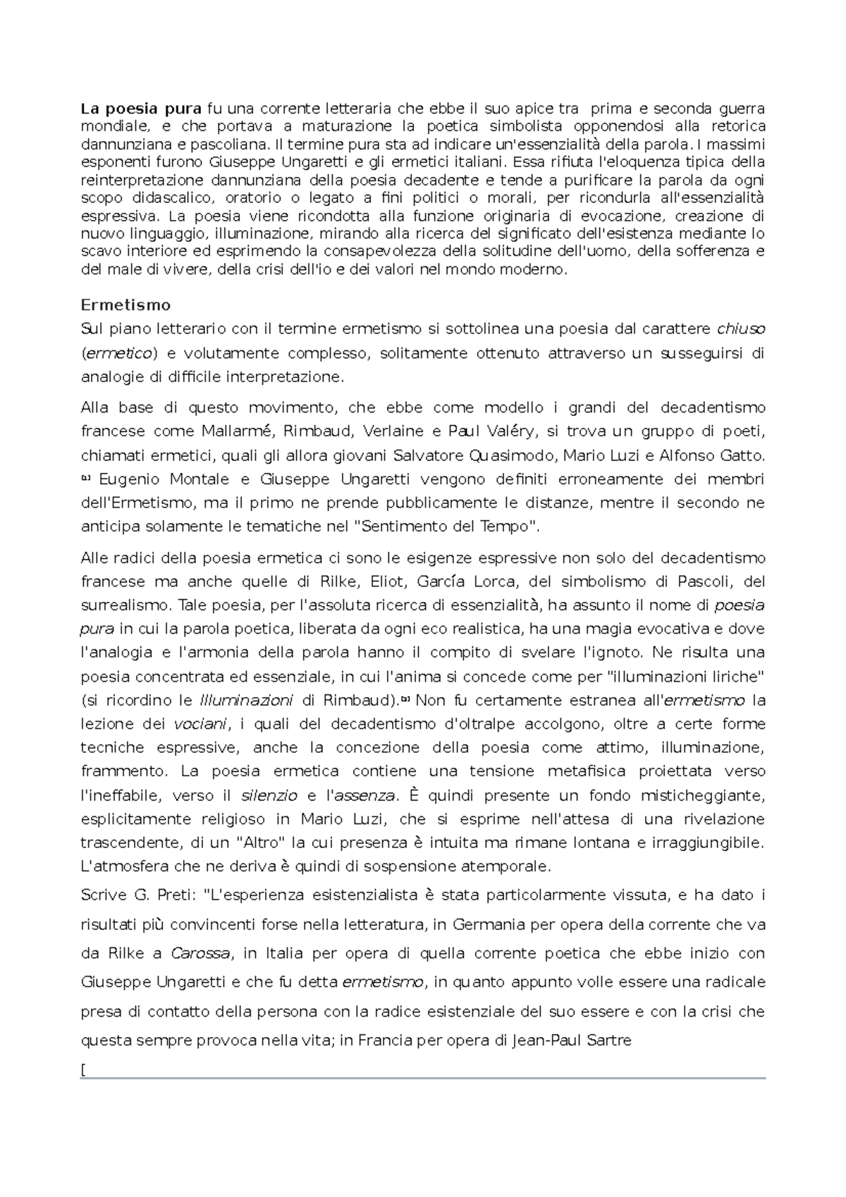 Ermetismo e poesia pura La poesia