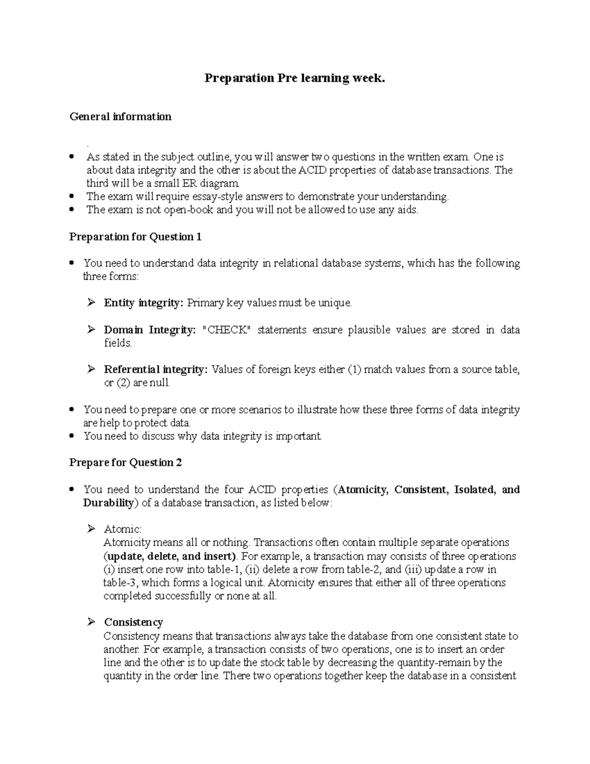 Info-Written-Exam - written exam - Preparation Pre learning week ...