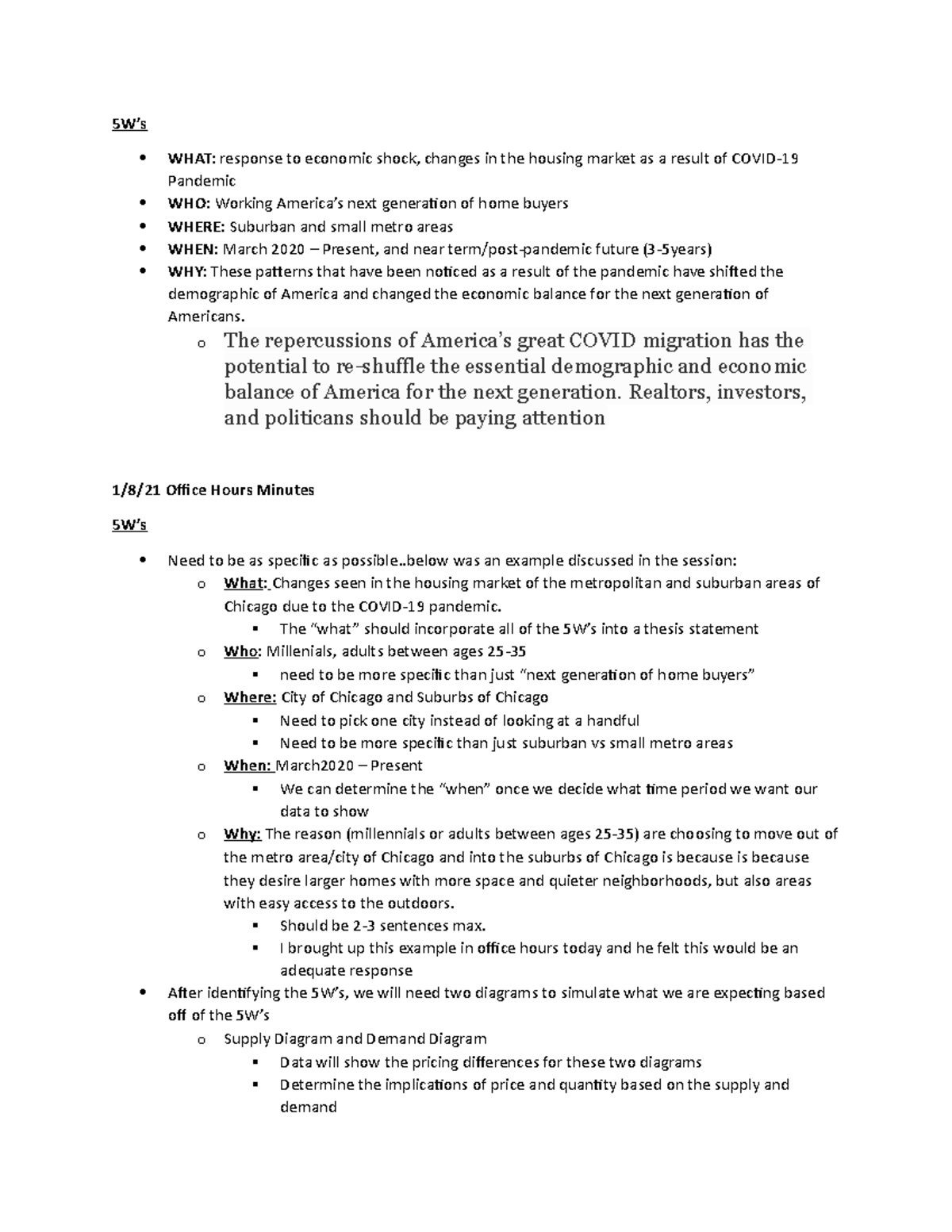 5Ws - interpreting 5w's in econ - 5W’s WHAT: response to economic shock ...