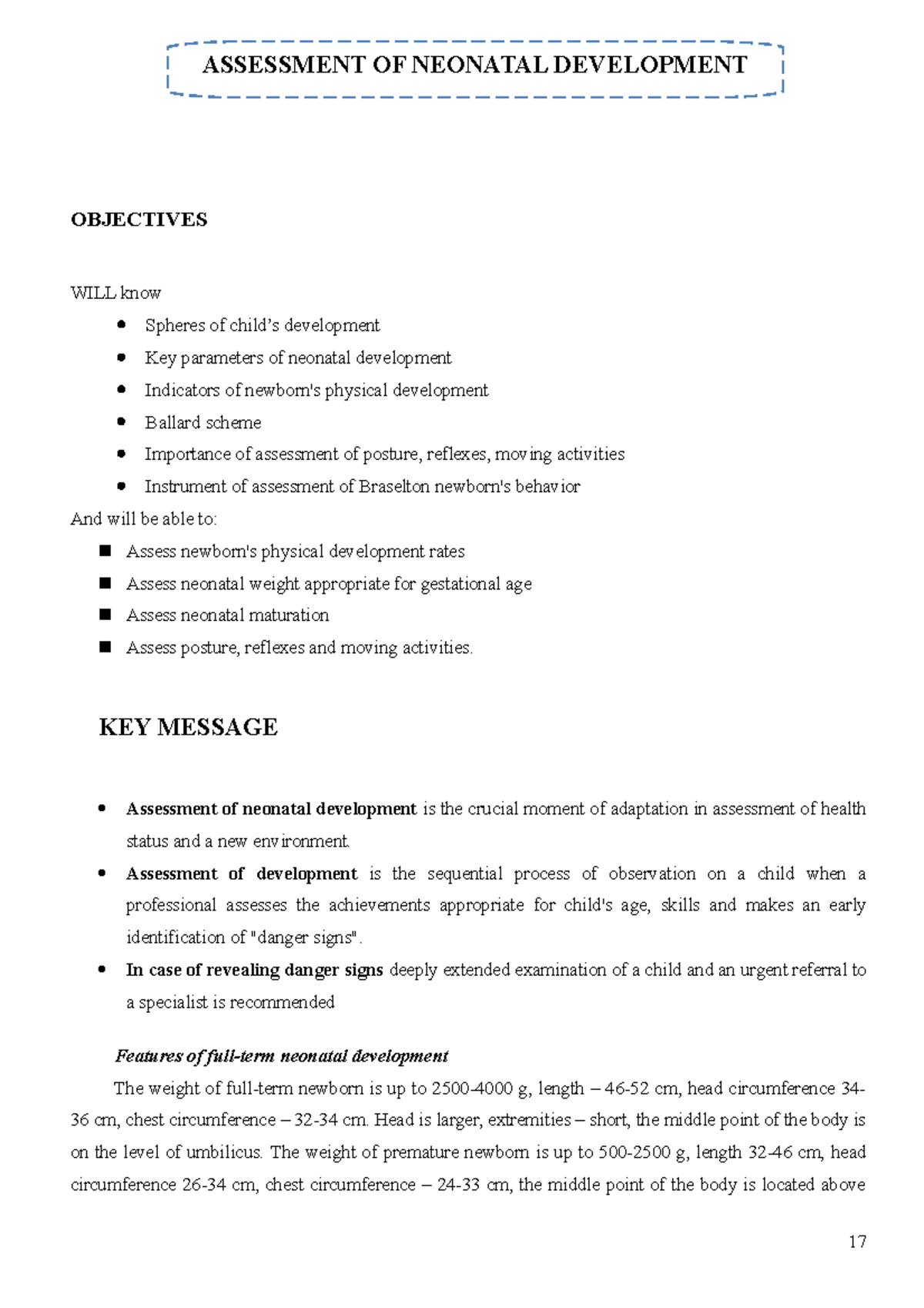 Neonatal Development - OBJECTIVES WILL know Spheres of child’s ...