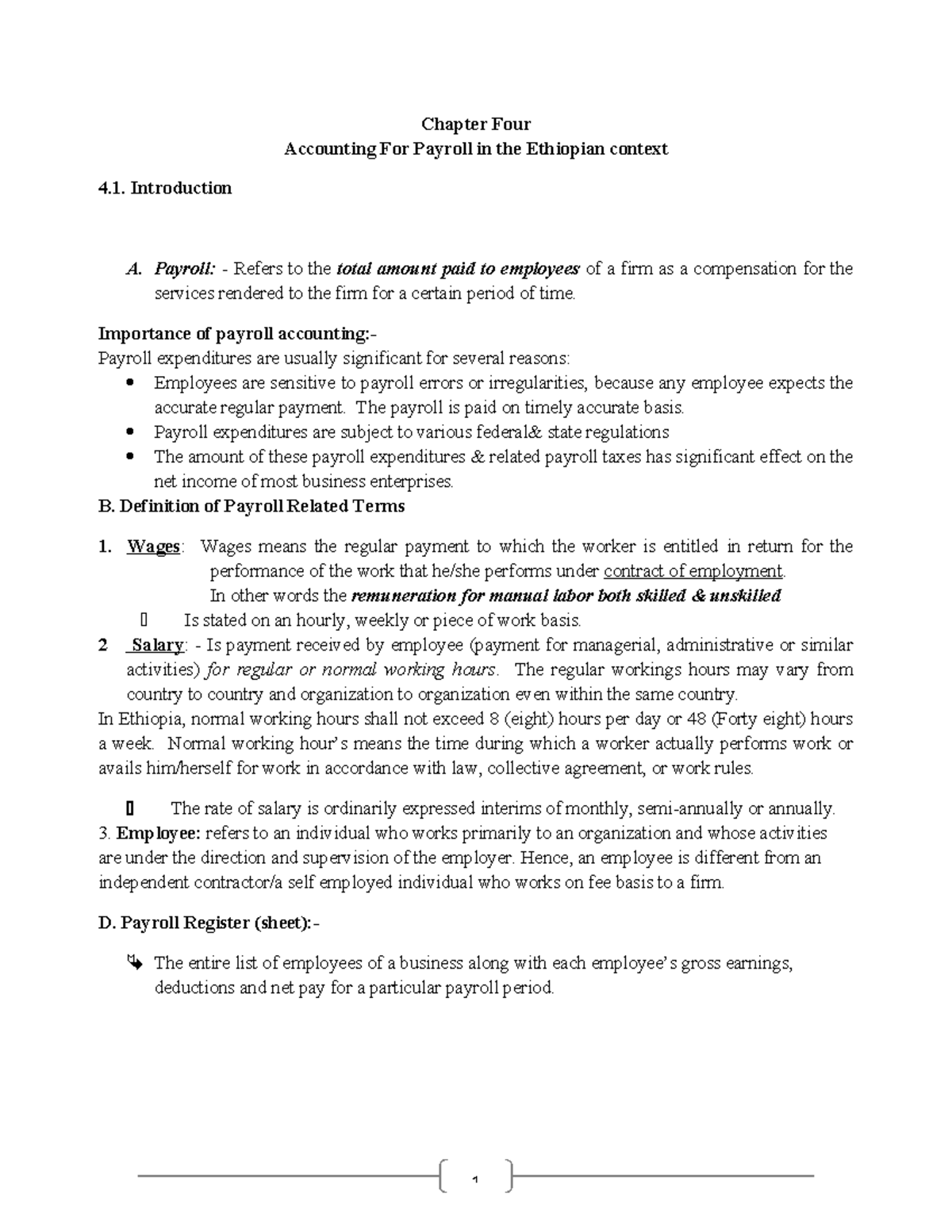Payroll system in Ethiopia, new Chapter Four Accounting For Payroll