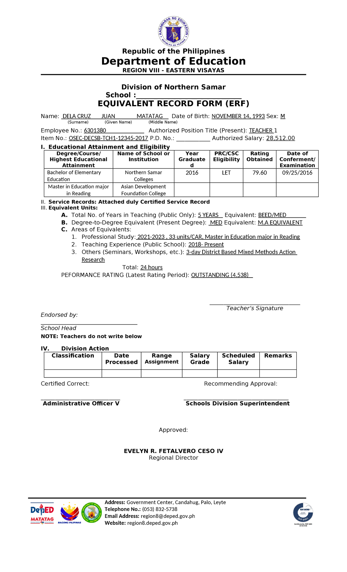RO-AD-F025-Equivalent Record Form - Republic of the Philippines ...