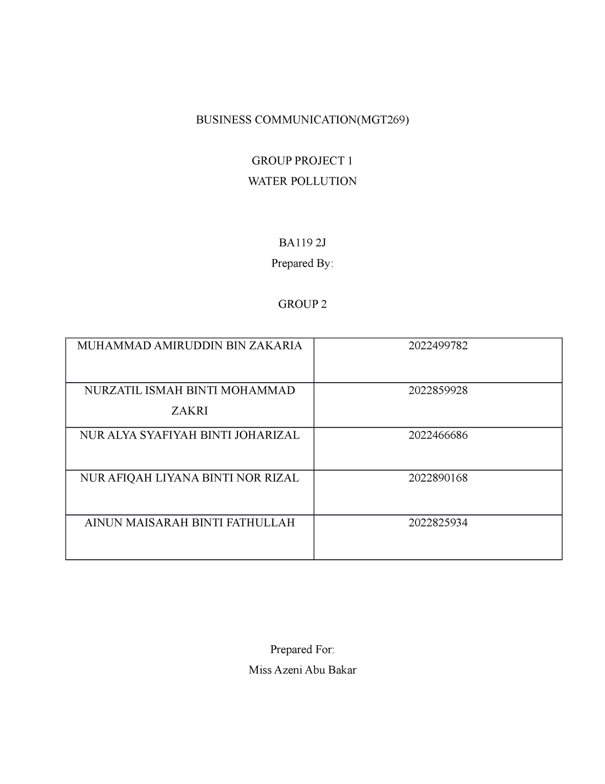 MGT269 Group Project 1( Group 2) Proposal OF Report) - BUSINESS ...