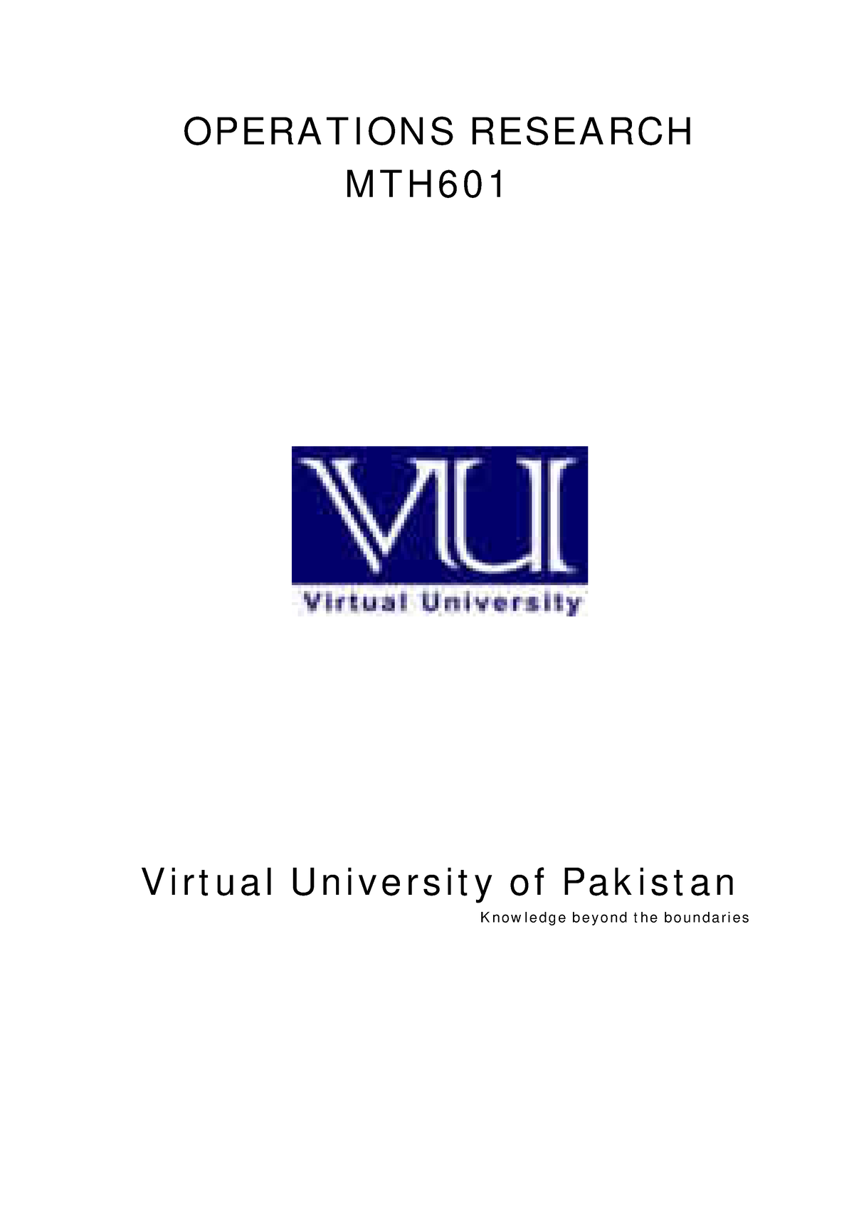 Mth601(Updated) - OPERATIONS RESEARCH MTH Virtual University Of ...