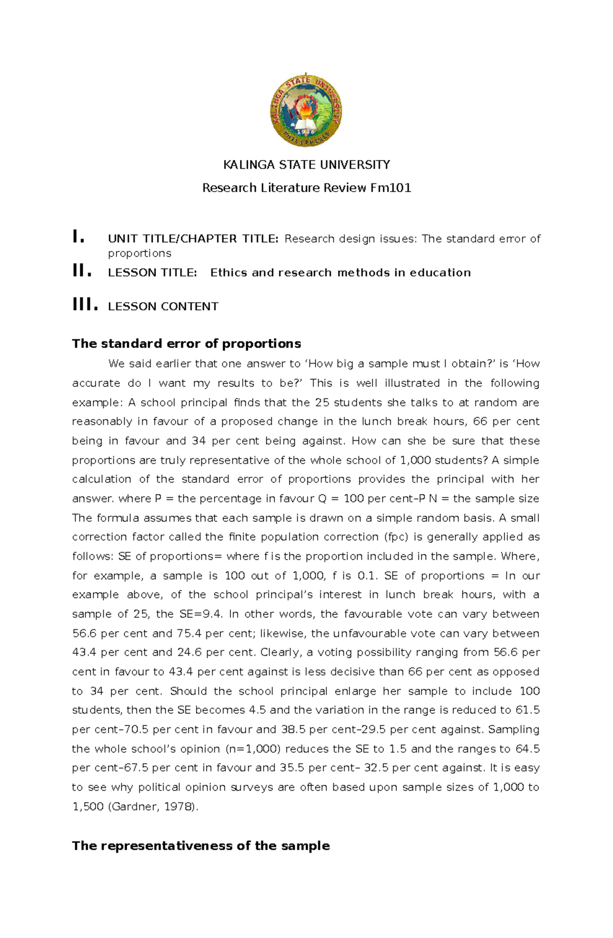 Research Literature Review Fm101 10 - KALINGA STATE UNIVERSITY Research ...