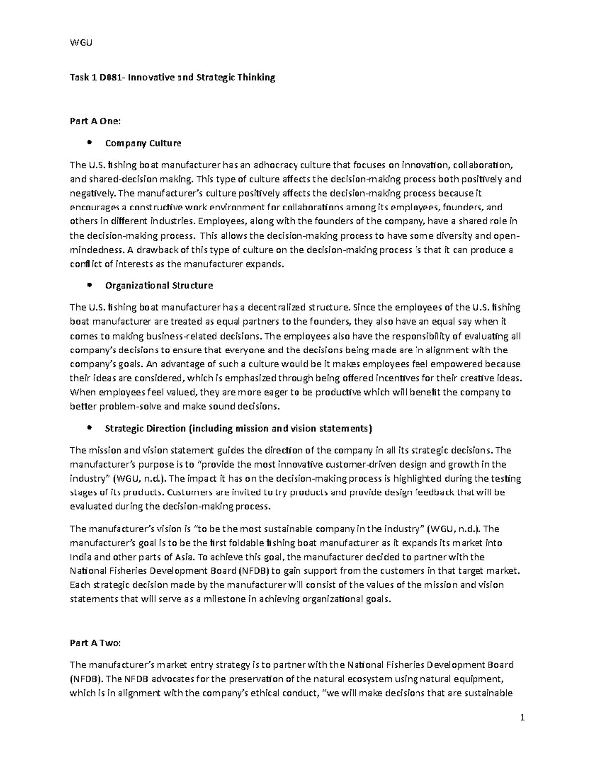 Task 1 Innovative and strategic thinking -Passed - Task 1 D081 ...