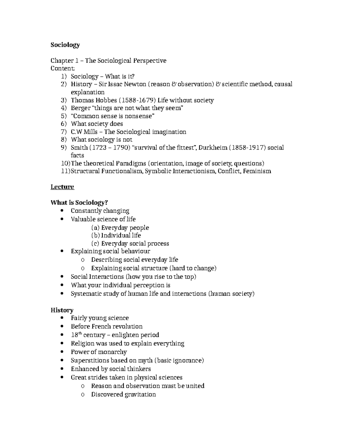 Sociology - Lecture Notes/Summaries First Sem - Sociology Chapter 1 ...