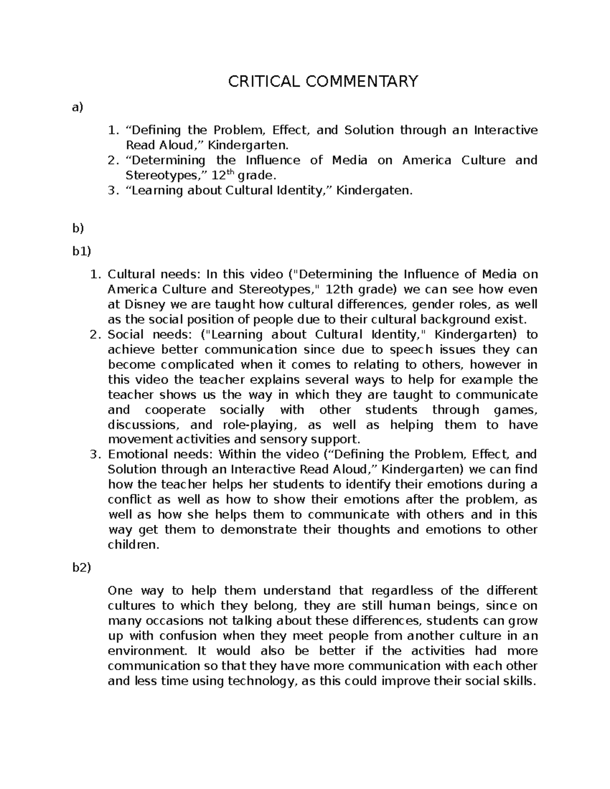 TASK 1 Critical Commentary - CRITICAL COMMENTARY a) 1. “Defining the ...