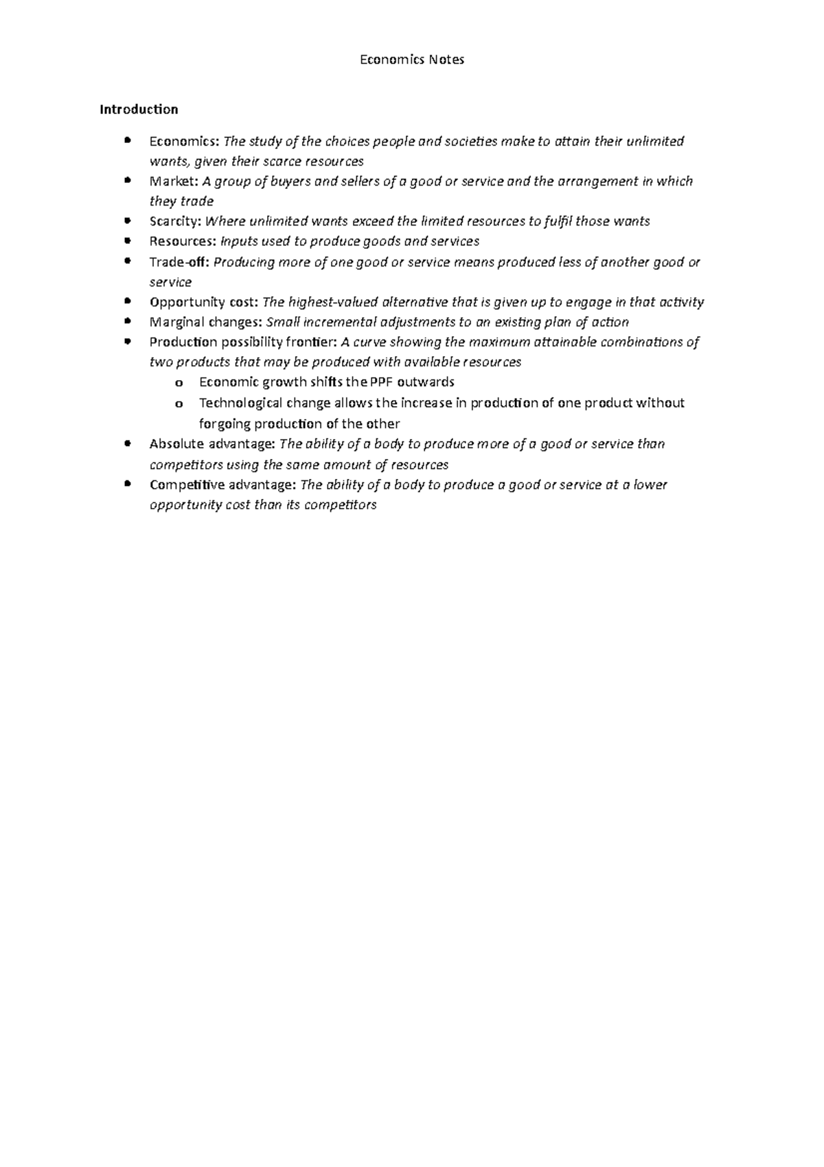 Economic Principles Summary Notes - Introduction Economics: The study ...
