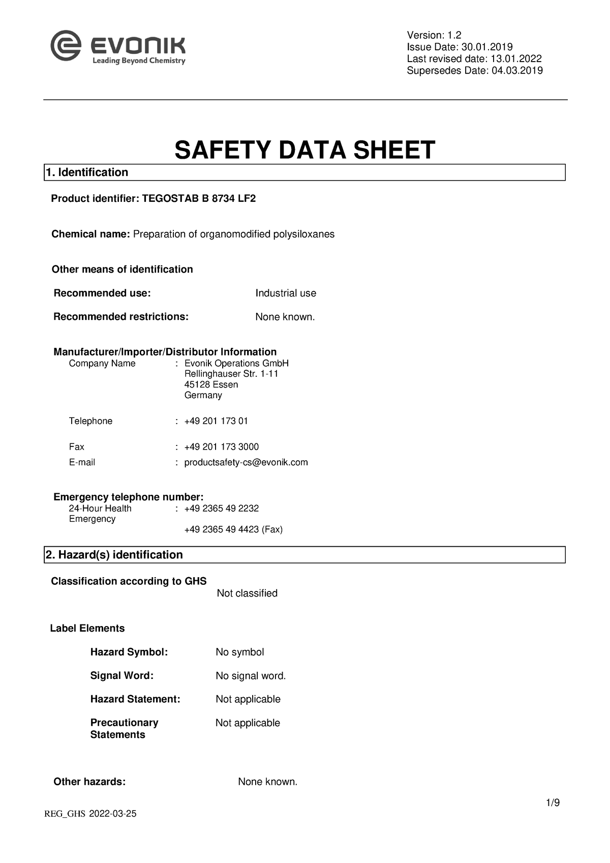 Sds B 8734 - Test - Issue Date: 30. Last Revised Date: 13. Supersedes ...