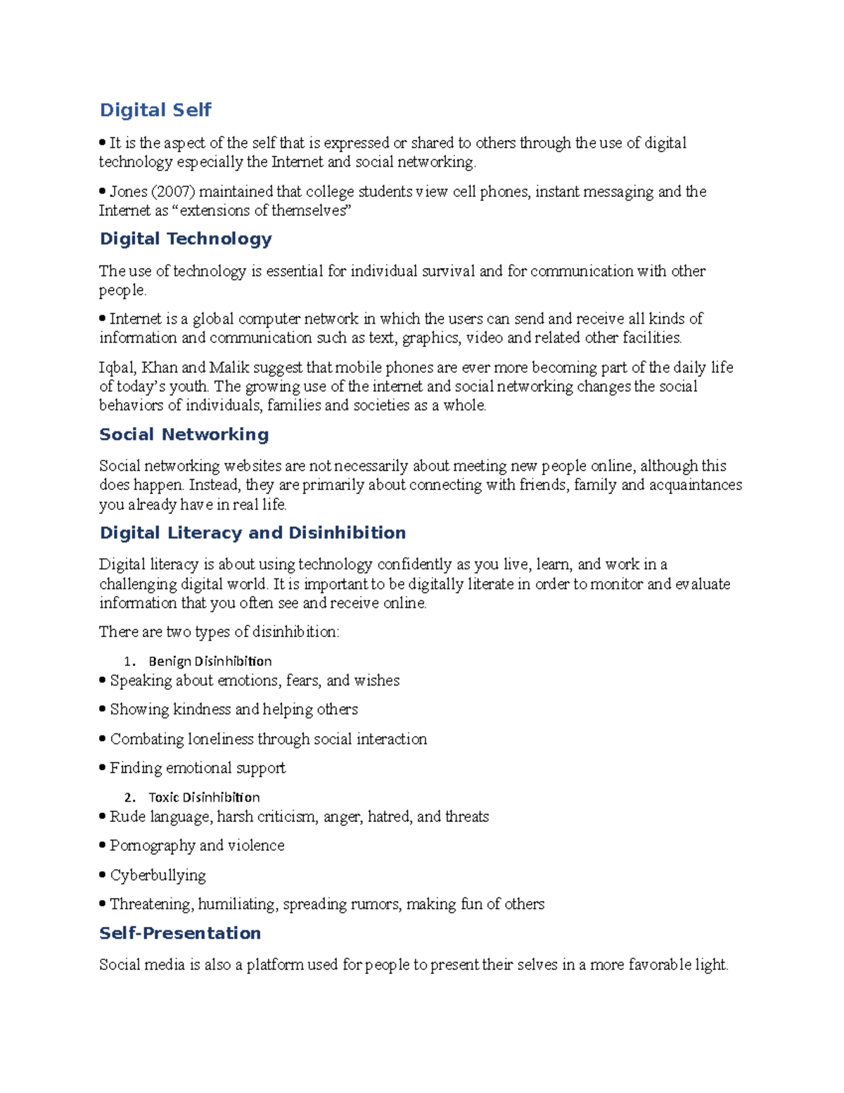 Digital SELF .jjkkm Digital Self It is the aspect of the self that