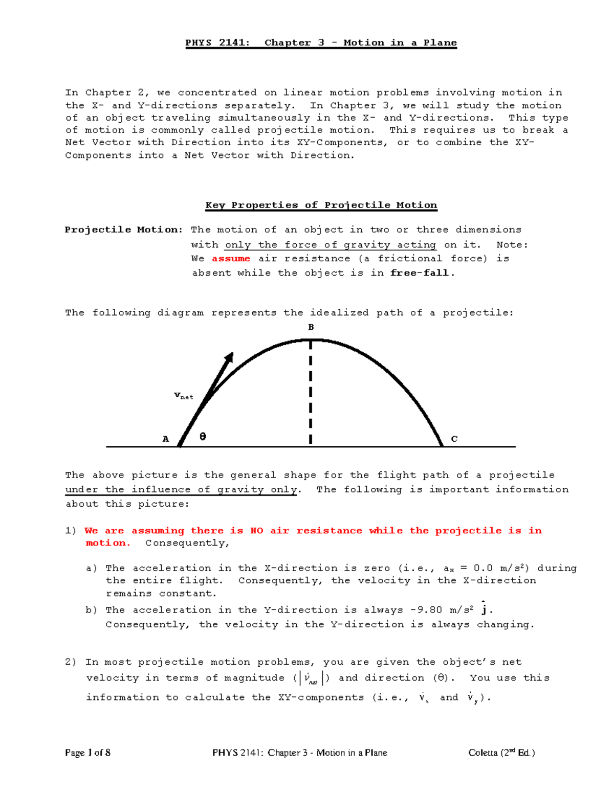 Chapter 3 - Motion in a Plane - In Chapter 3, we will study the motion ...