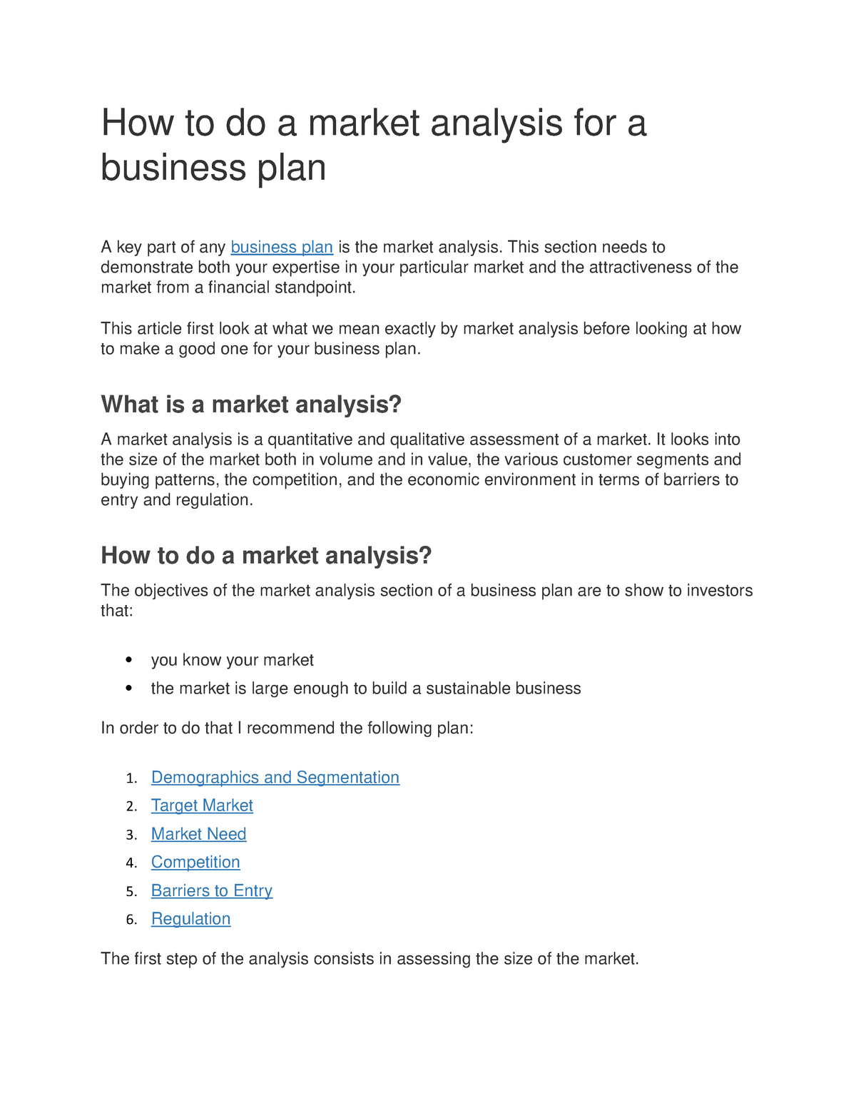 How To Do A Market Analysis For A Business Plan This Section Needs To 