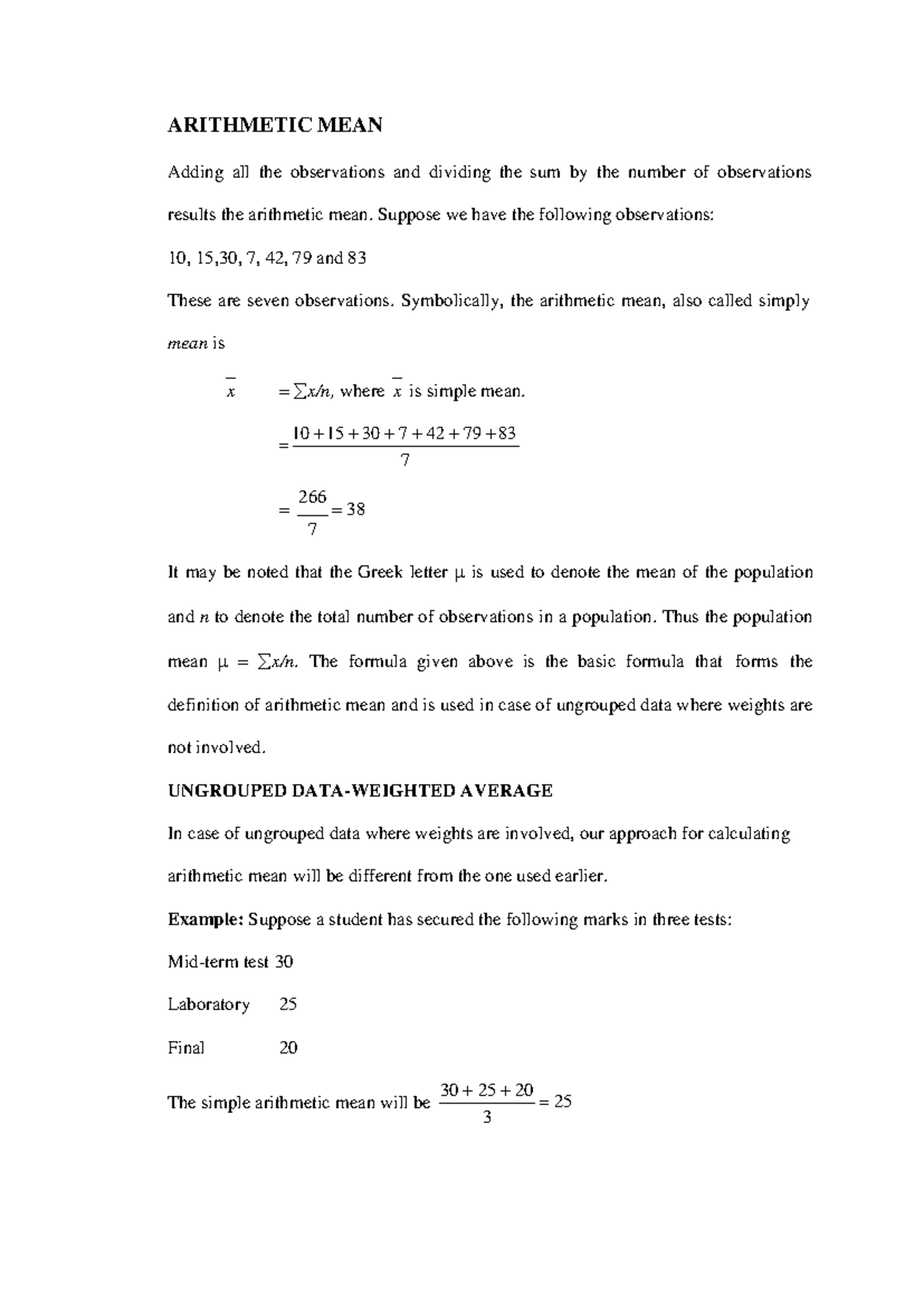 Arithmetic Mean-Business Statistics 1C01COM - ARITHMETIC MEAN Adding ...