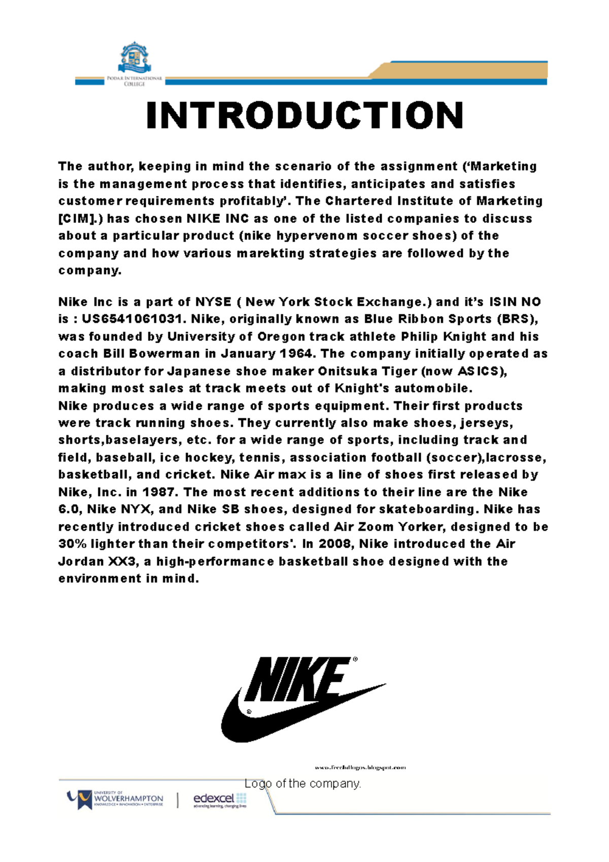 Marketing assignment final - INTRODUCTION The author, keeping in mind ...