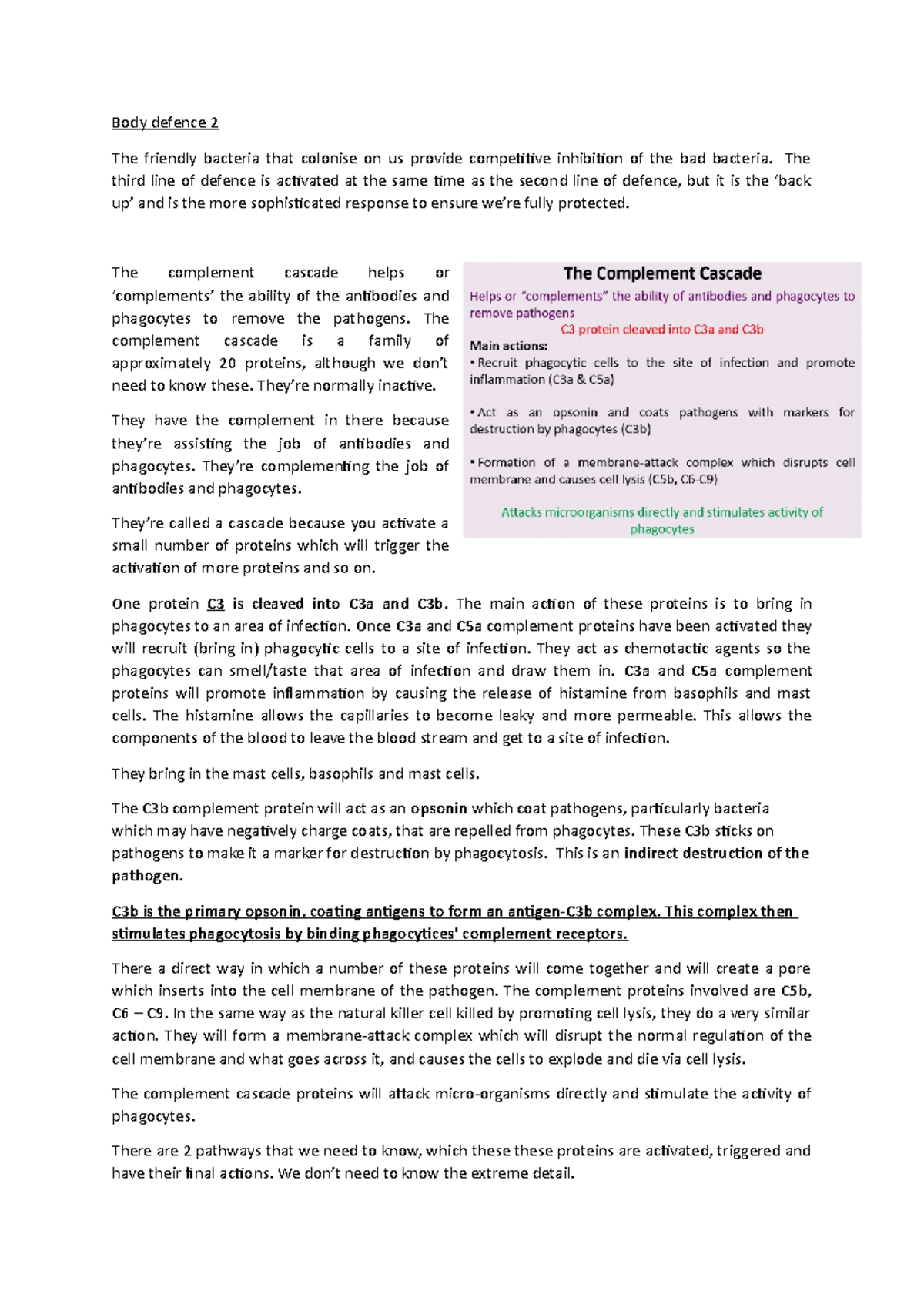 Body defence 2 - complement cascade membrane attack complex acute phase ...