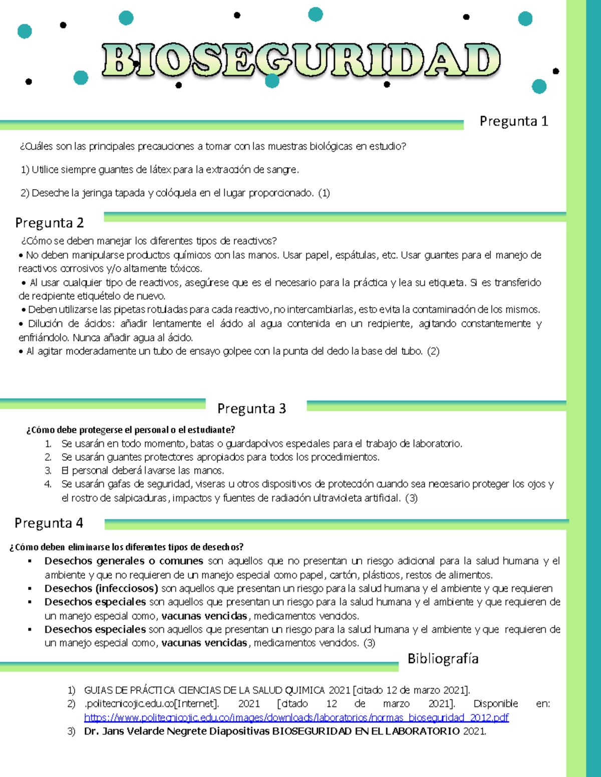 Bioseguridad - Pregunta 1 Pregunta 2 Pregunta 3 ¿Cuáles Son Las ...