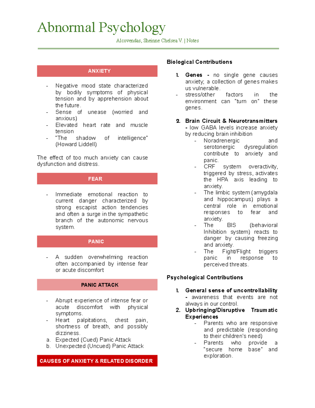 Abpsy lesson 6 - notes - Alcovendas, Sheinne Chelsea V. | Notes ANXIETY ...