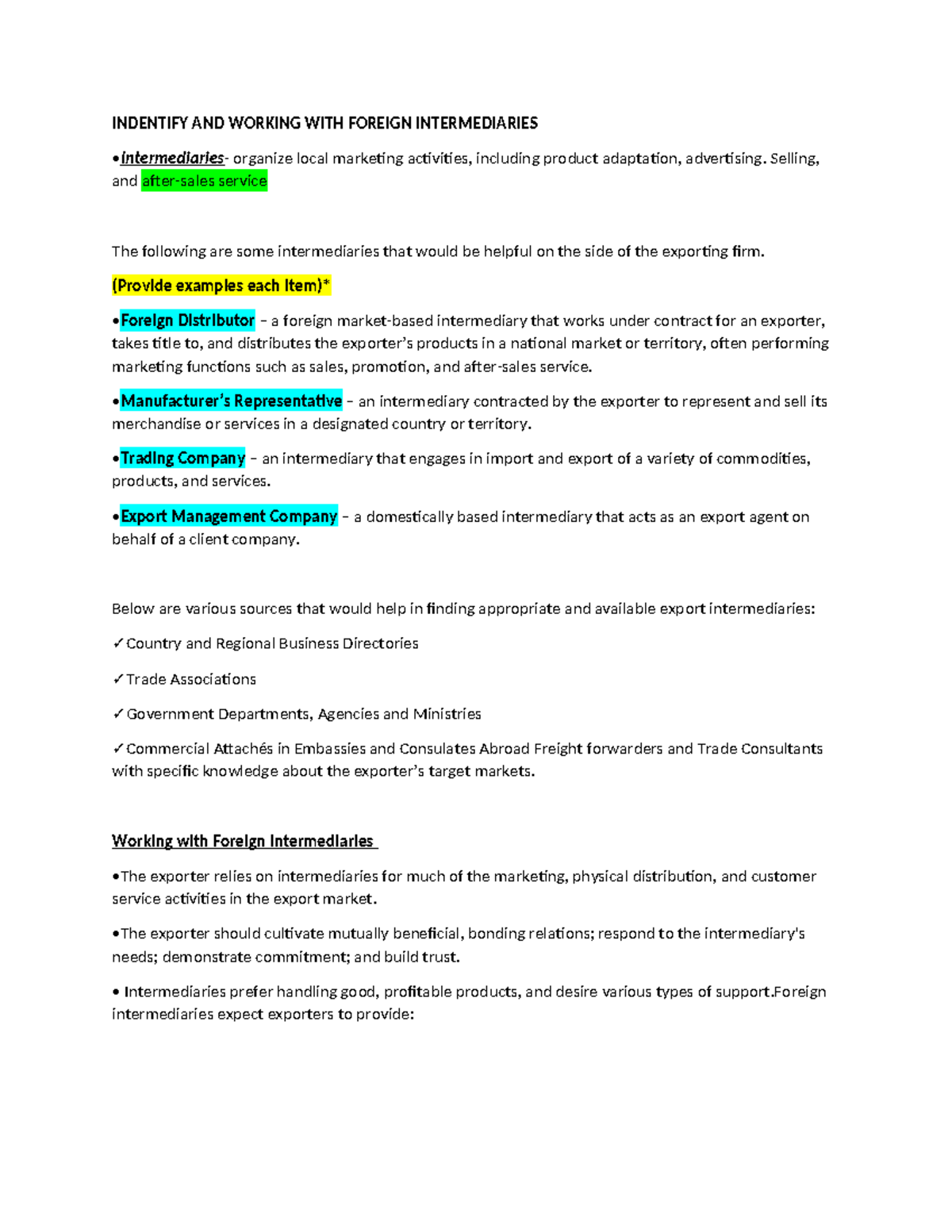 C. Indentify AND Working WITH Foreign Intermediaries - INDENTIFY AND ...