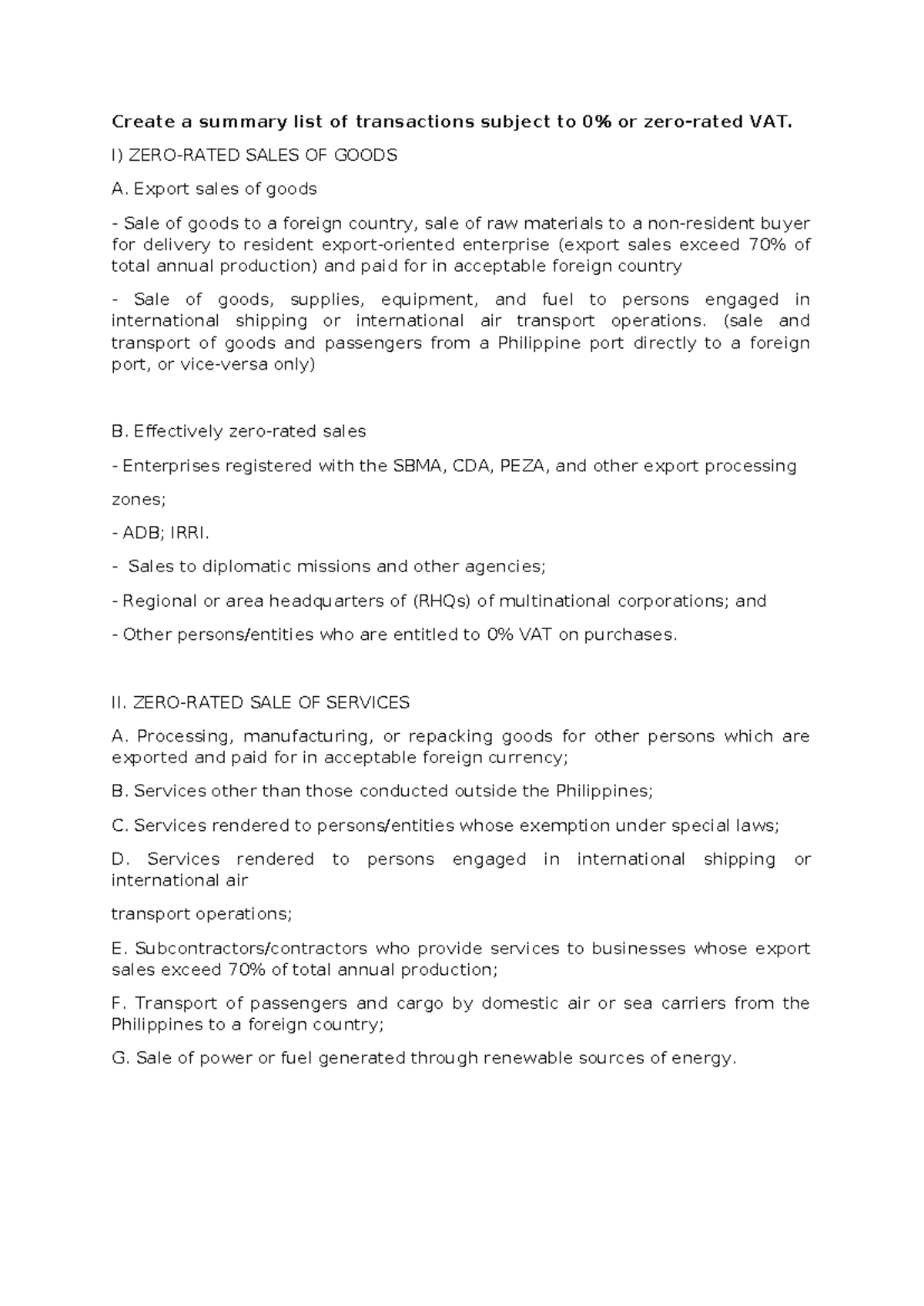VAT Summary - Create a summary list of transactions subject to 0% or ...