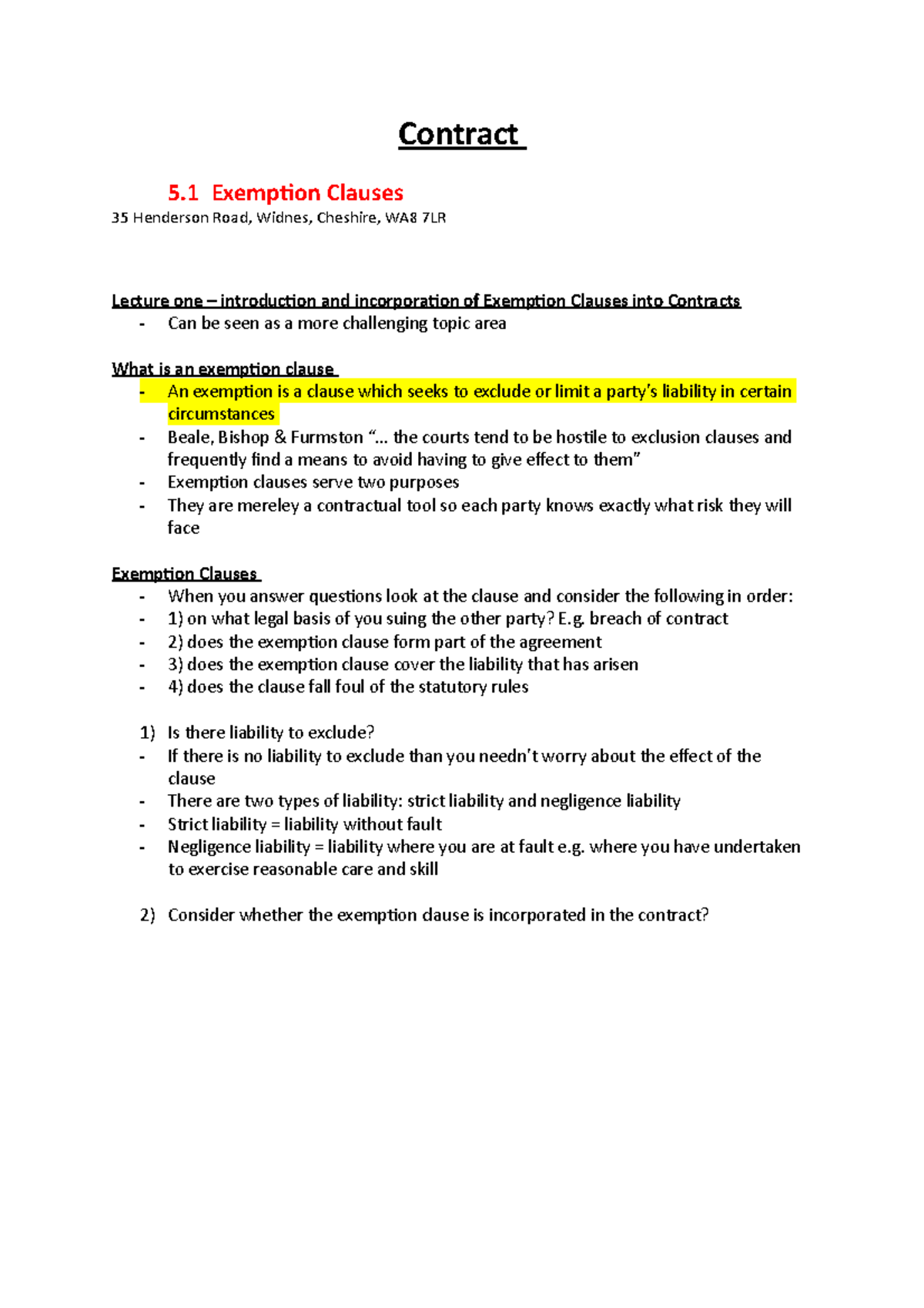 5.1 Exemption Clauses contract Contract 5 Exemp琀椀on Clauses 35