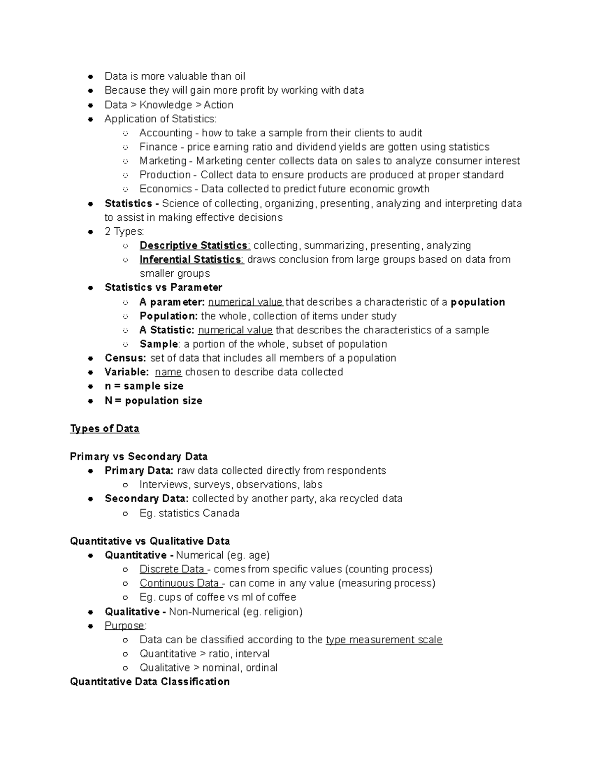 QMS Class 1 Lecture notes - Data is more valuable than oil Because they ...