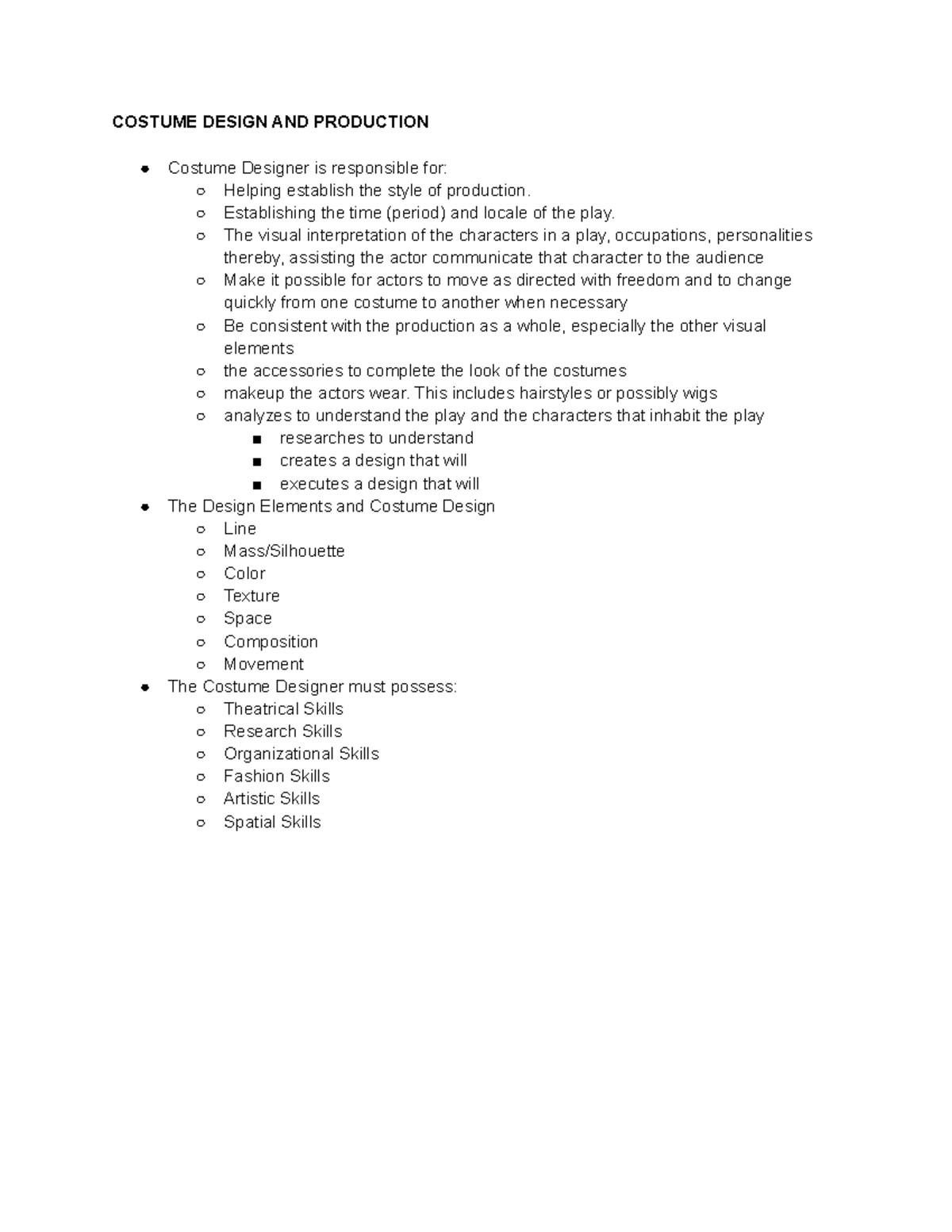 TA 150 Notes 6 - Costume Design AND Production - COSTUME DESIGN AND ...