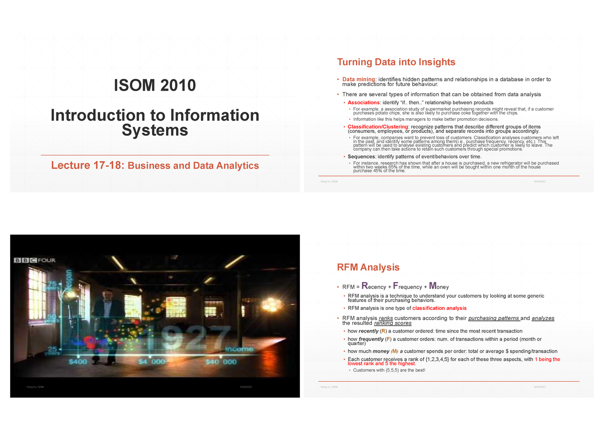 Lecture 17-18 - ISOM 2010 Introduction To Information Systems Lecture ...