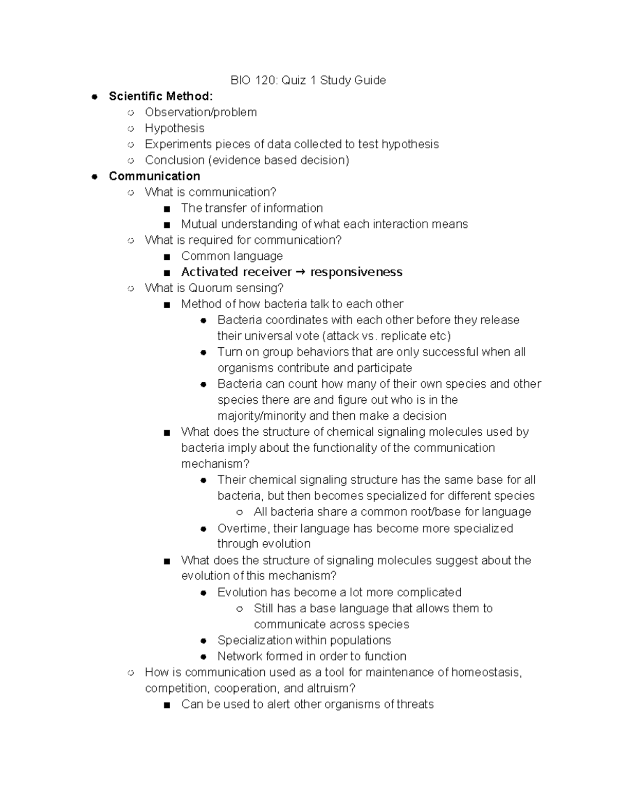 BIO 120 Quiz 1 Study Guide - BIO 120: Quiz 1 Study Guide Scientific ...