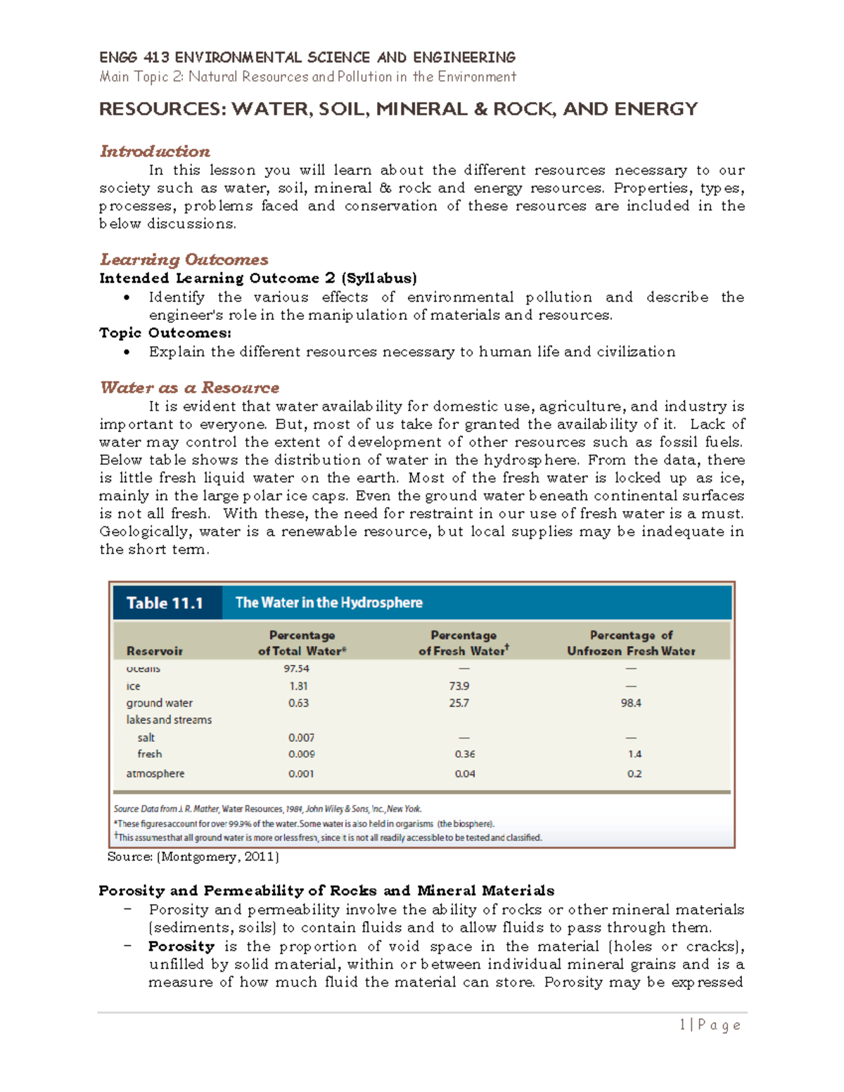 MT2 Resources Water, Soil, Mineral and Rock and Energy Main Topic 2
