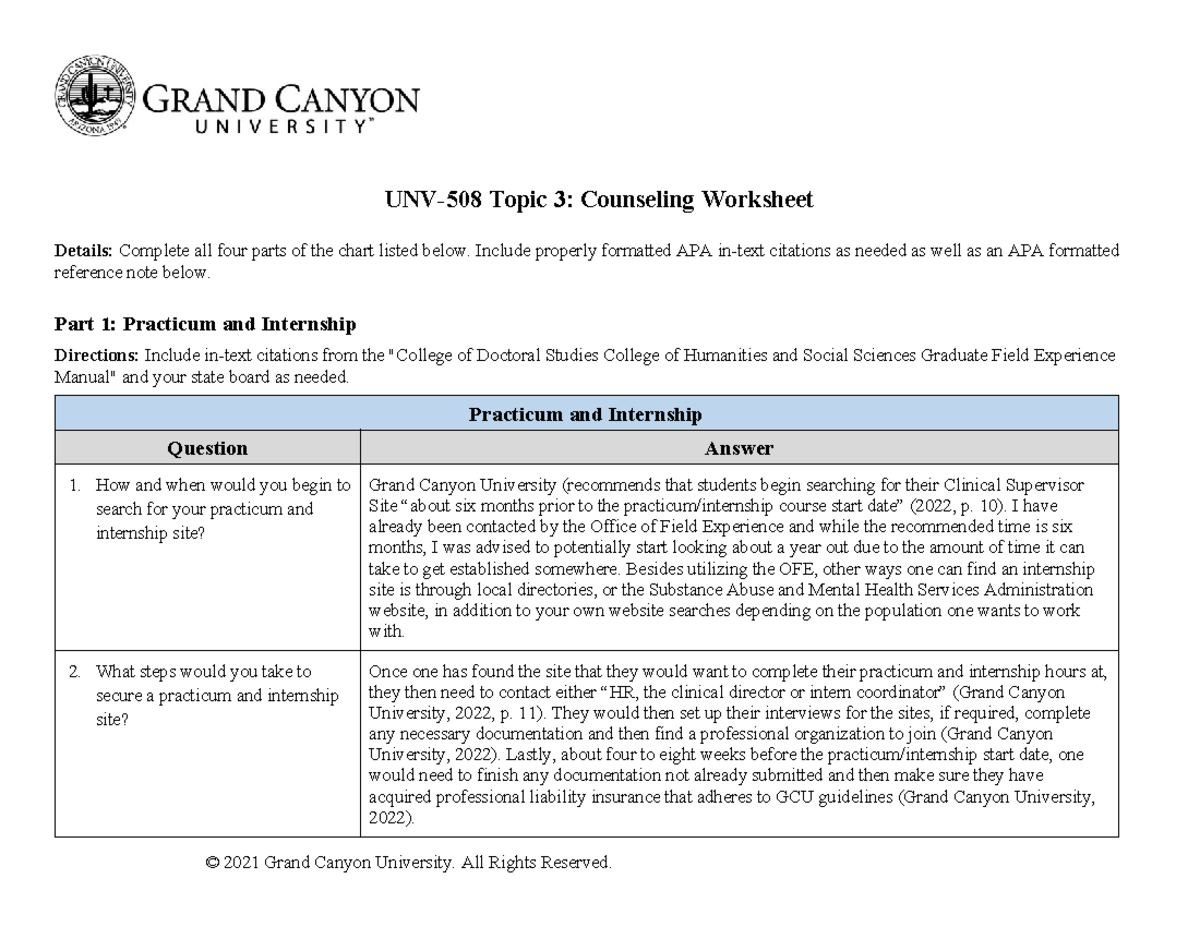 Counseling Worksheet - UNV-508 Topic 3: Counseling Worksheet Details ...