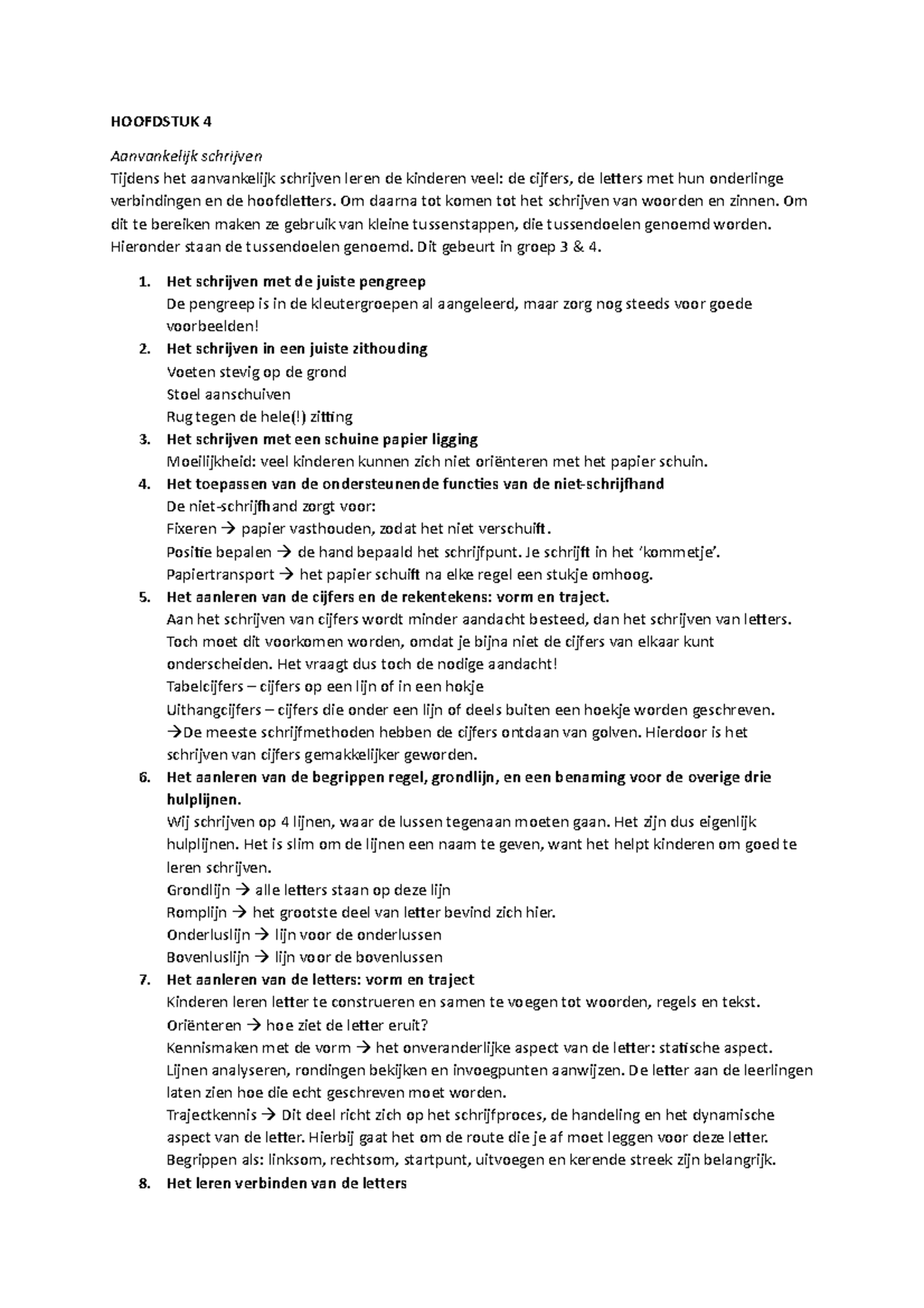 Samenvatting Schrijven H1 9 HOOFDSTUK 4 Aanvankelijk Schrijven