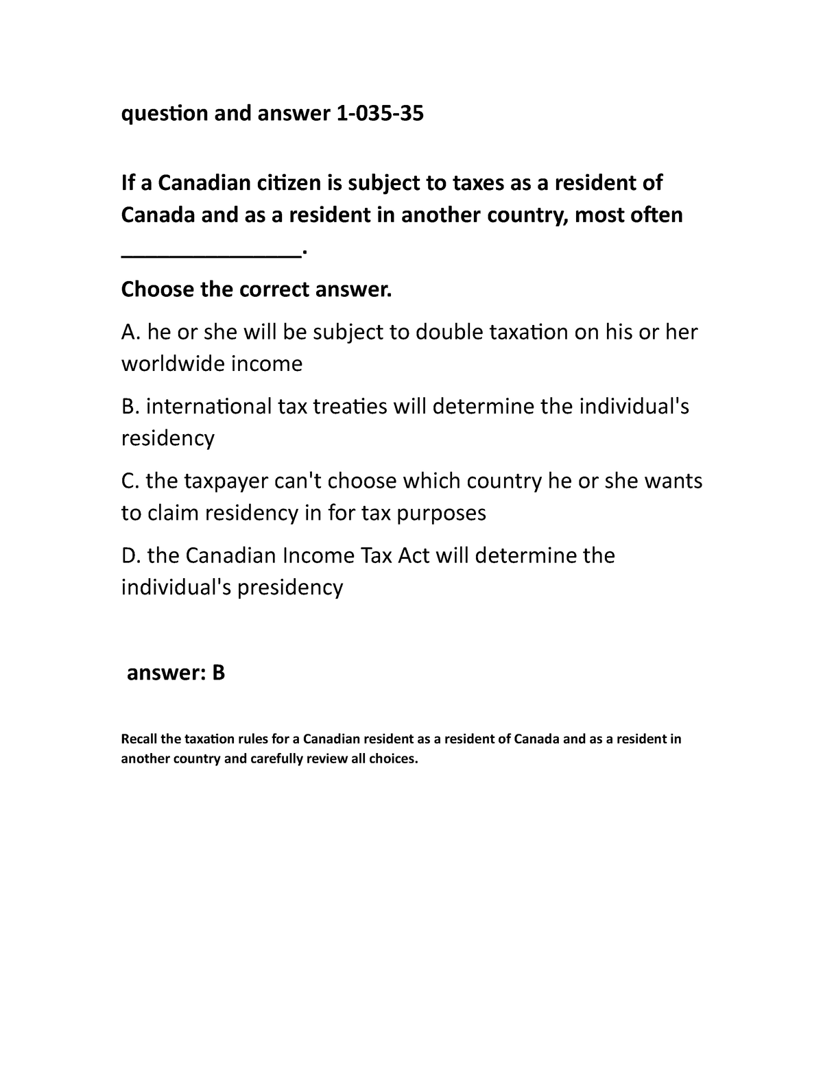 Question and answer 103535, Canadian Tax Principles 20202021 Byrd