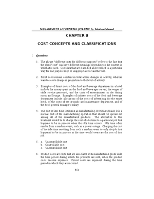 Chapter 10 (With Problems) - Management Accounting 1 - Studocu