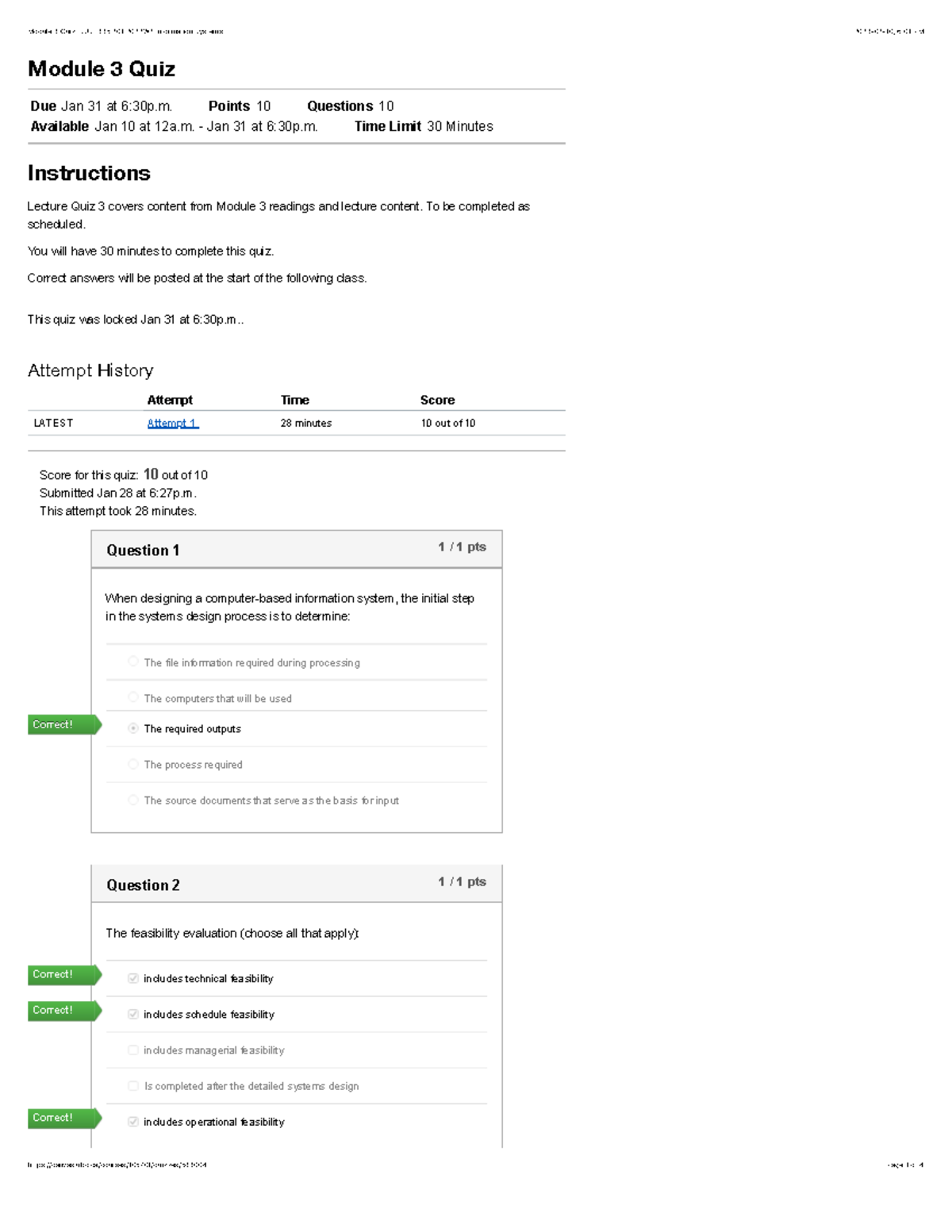 Module 3 Quiz BUSI 335 201 2022W2 Information Systems Module 3 Quiz