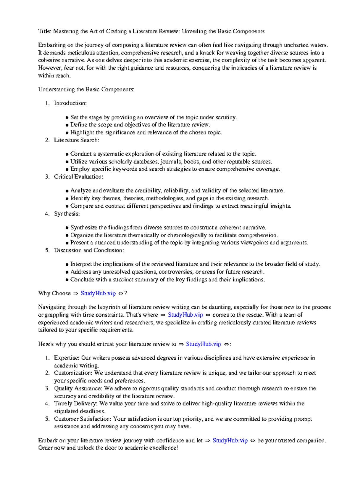 Basic Components Of A Literature Review - Title: Mastering the Art of ...