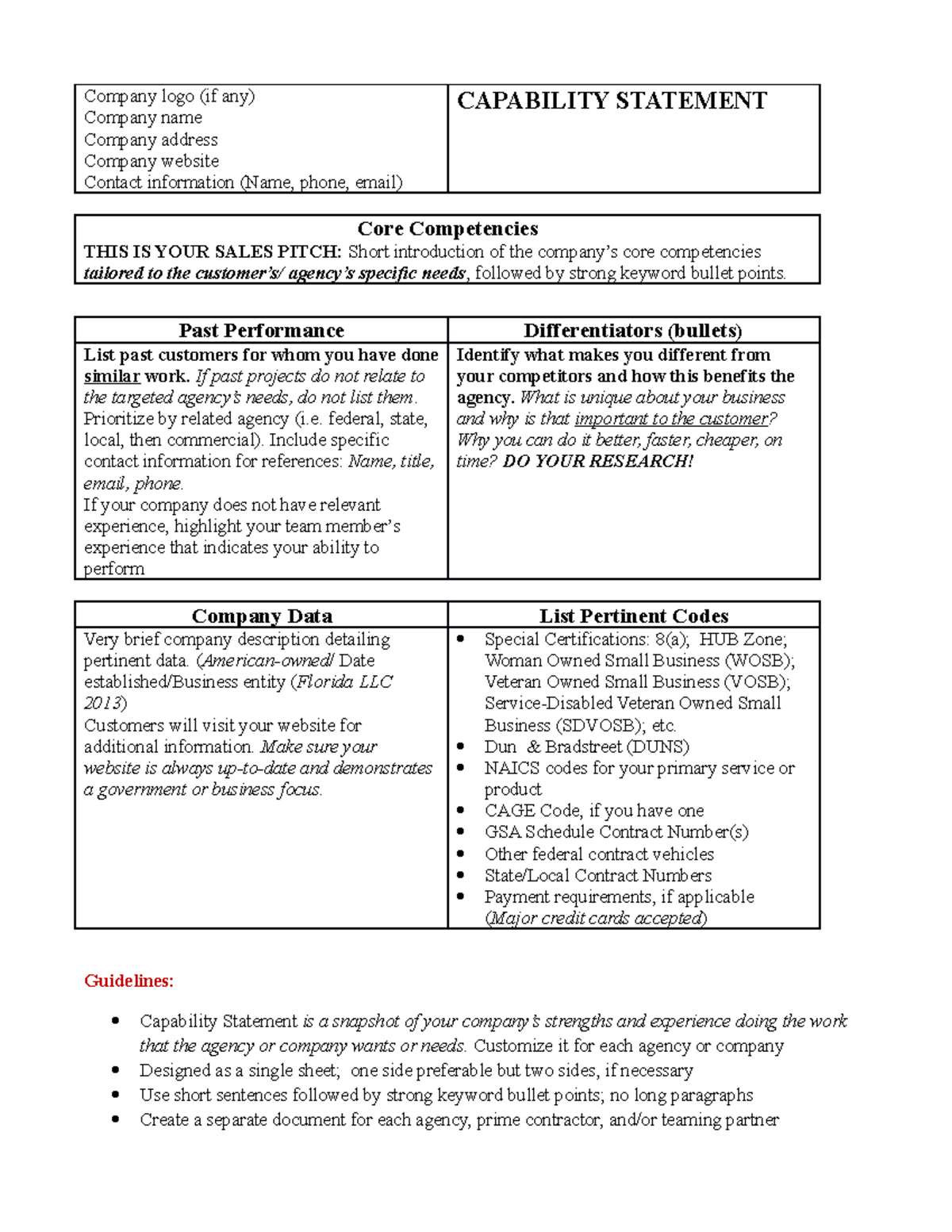 Capability statement 01 - Company logo (if any) Company name Company ...