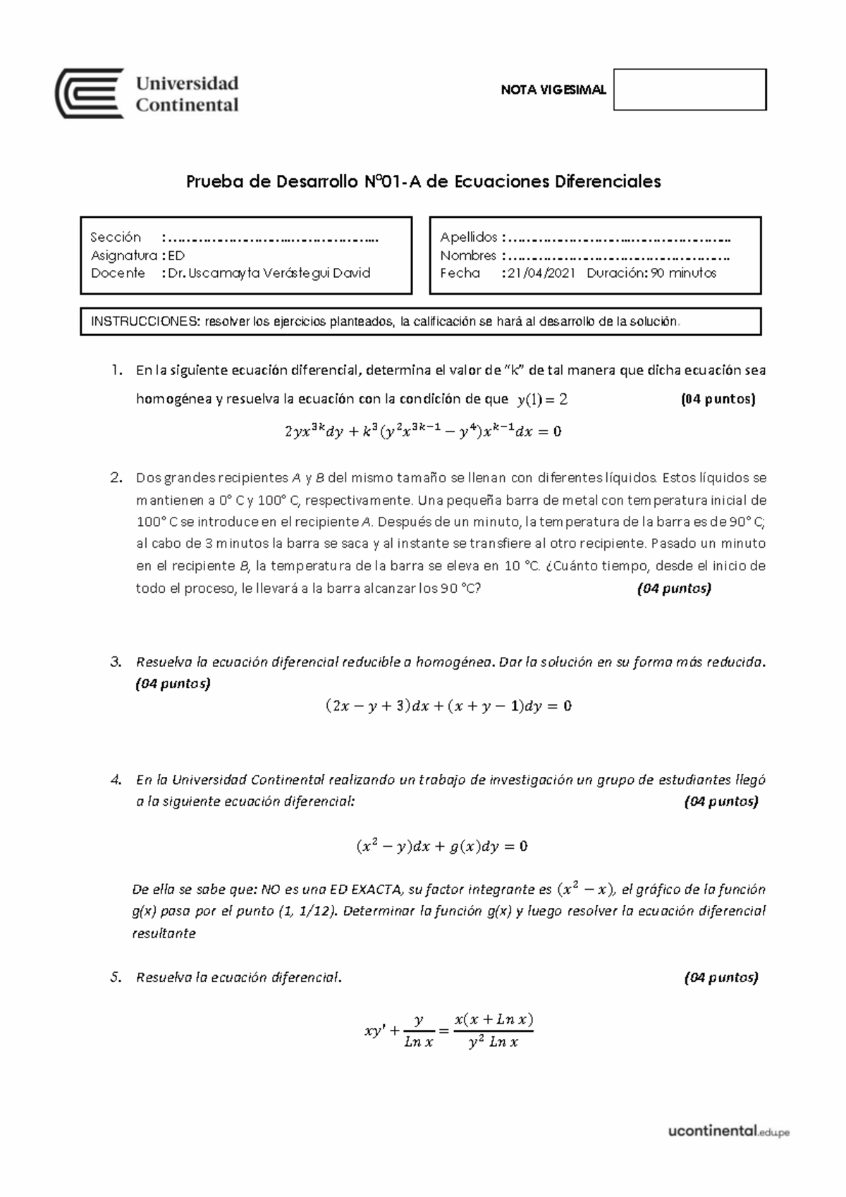 PD N°01A ED 2021 10 - Sss - NOTA VIGESIMAL Prueba De Desarrollo N∞01-A ...