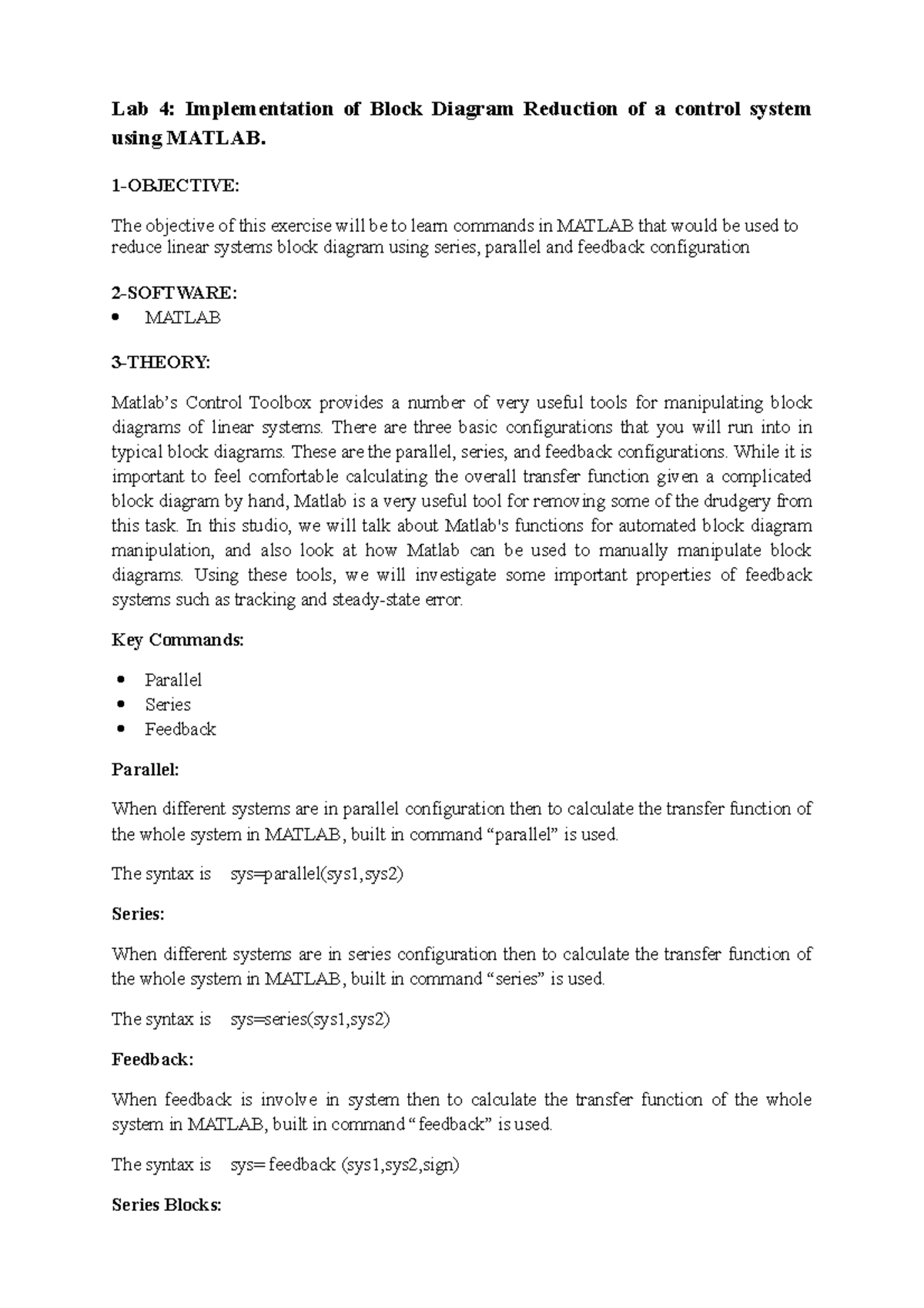 Lab 4 - Lab 4: Implementation of Block Diagram Reduction of a control ...