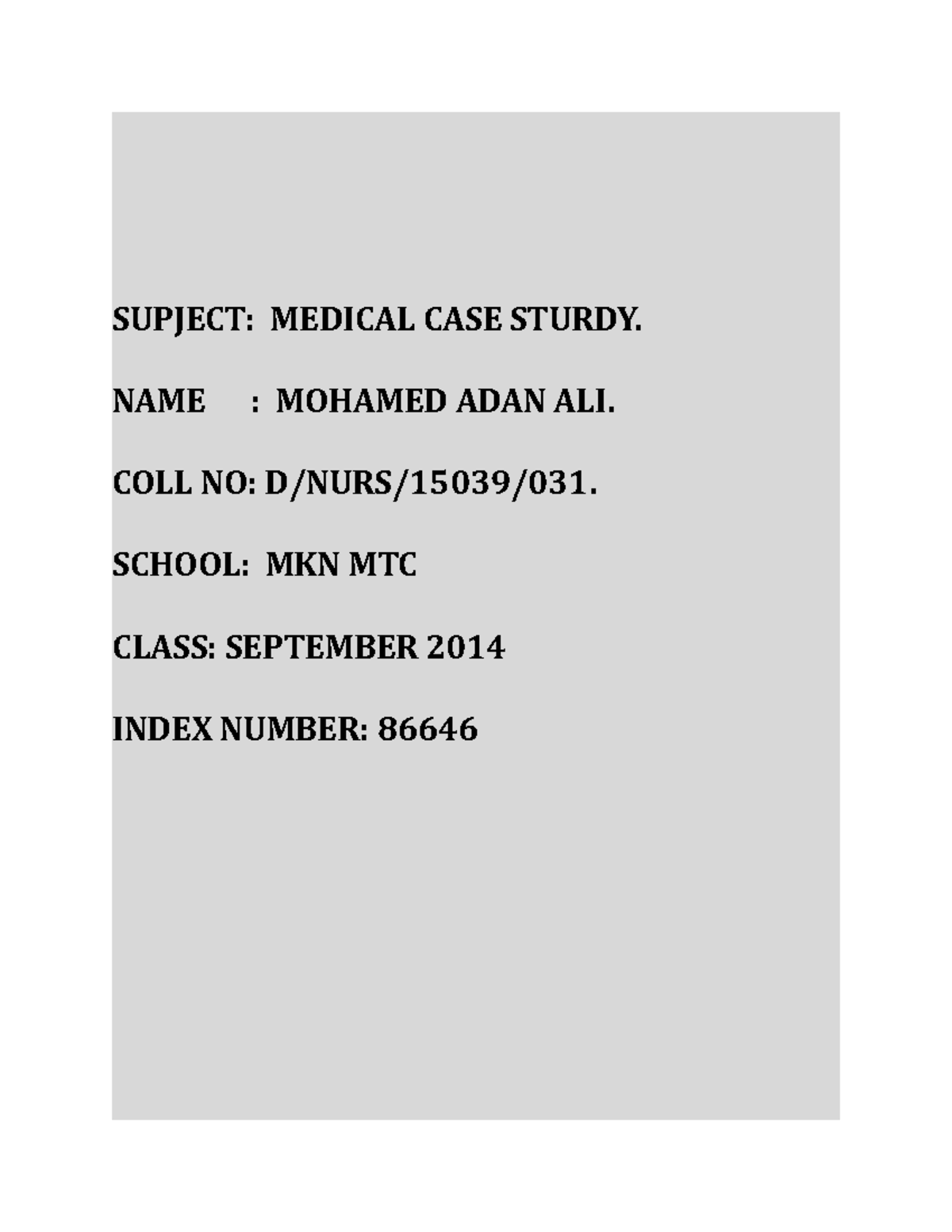 Medical CASE Study medicine notes SUPJECT MEDICAL CASE STURDY